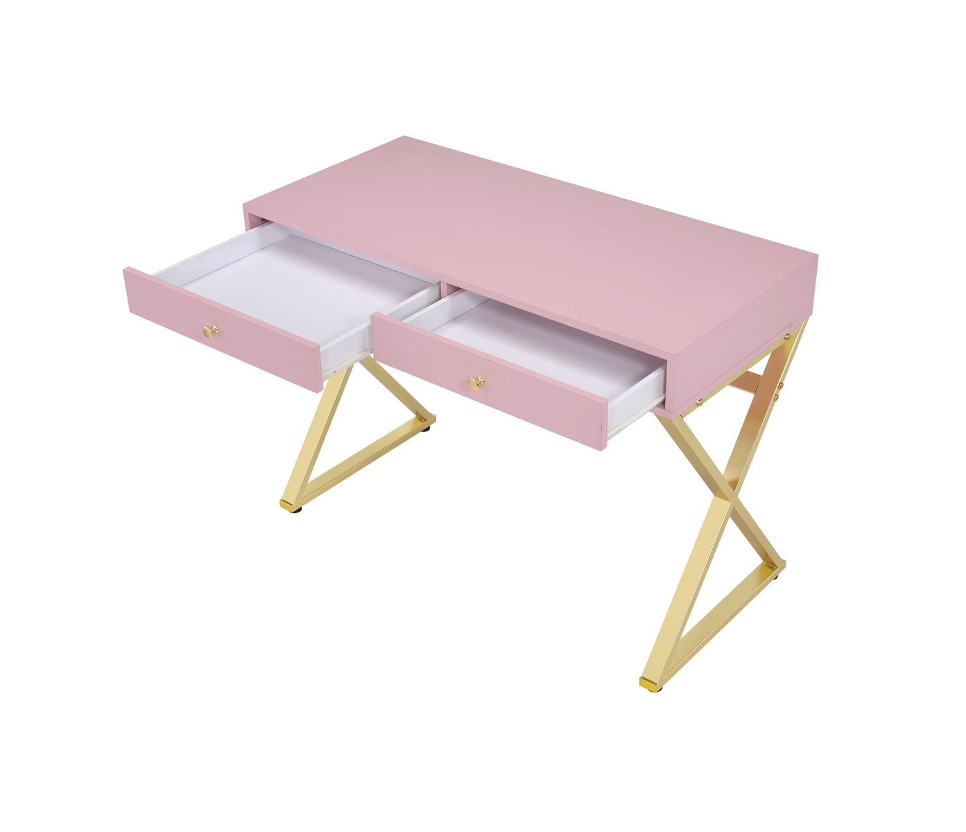 ACME Coleen - Vanity Desk - Pink & Gold Finish - 31" | Meri Furniture