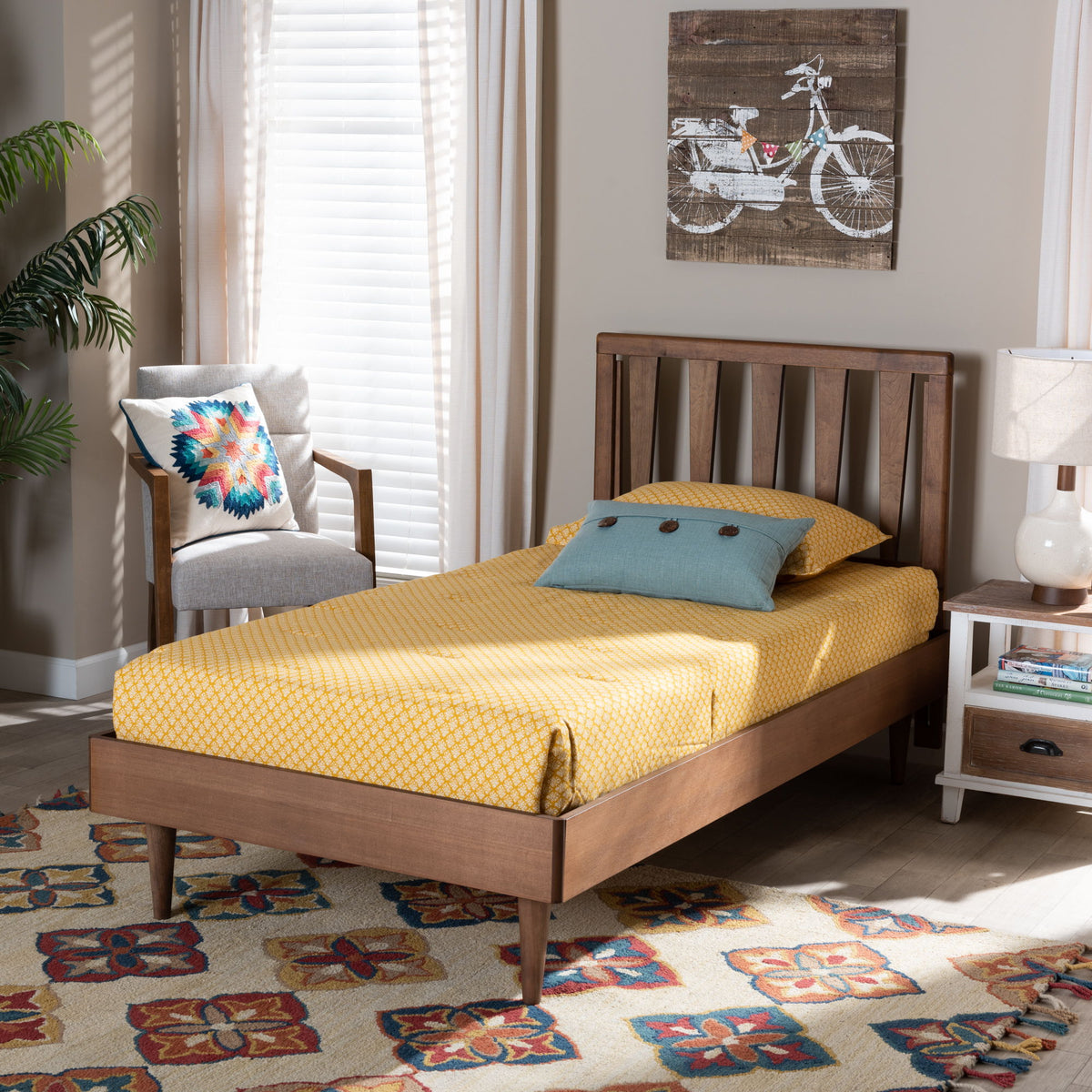 Kuro Modern and Contemporary Walnut Brown Finished Wood Twin Size Platform Bed