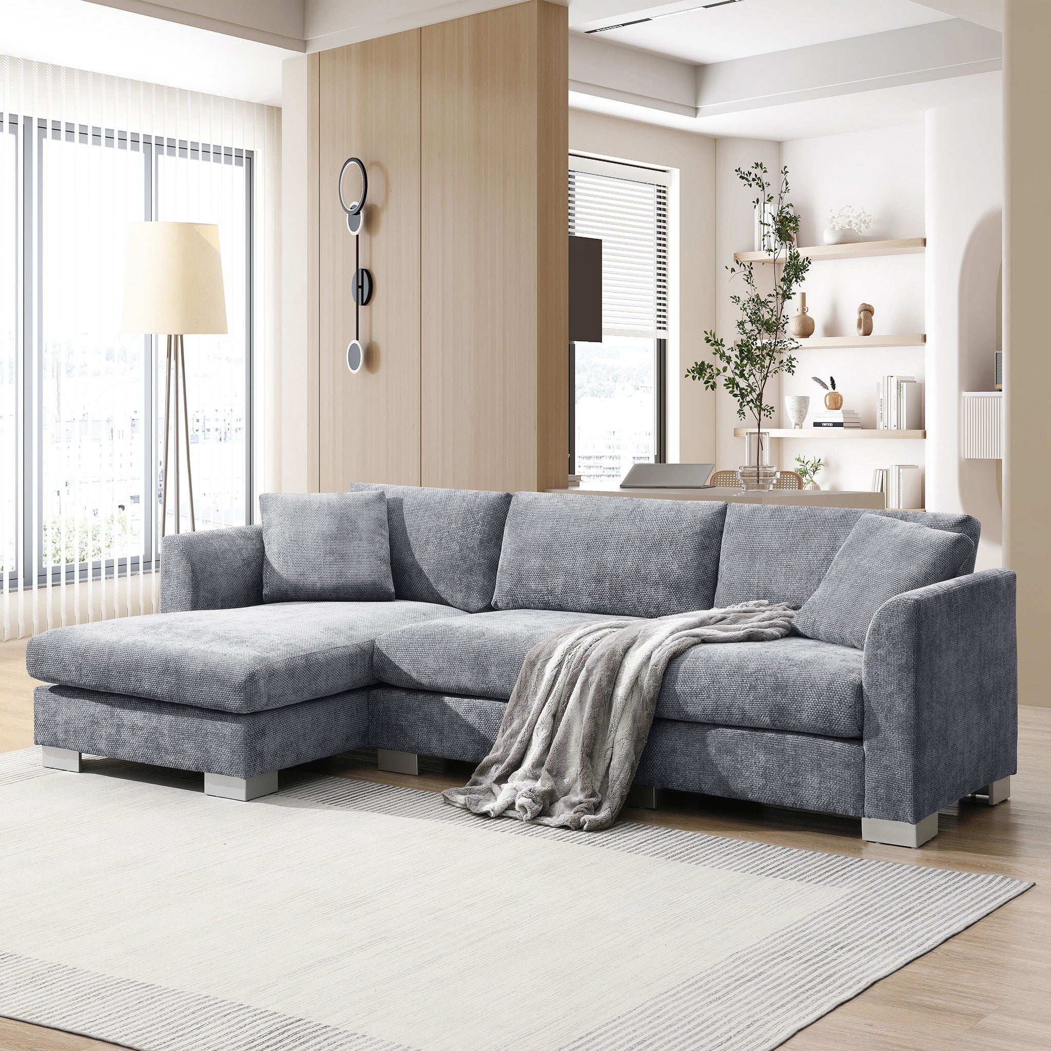 Modern Cloud Sectional Sofa L Shaped Luxury Couch Set With 2 Free Pillows 4 Seat With Oversized Chaise