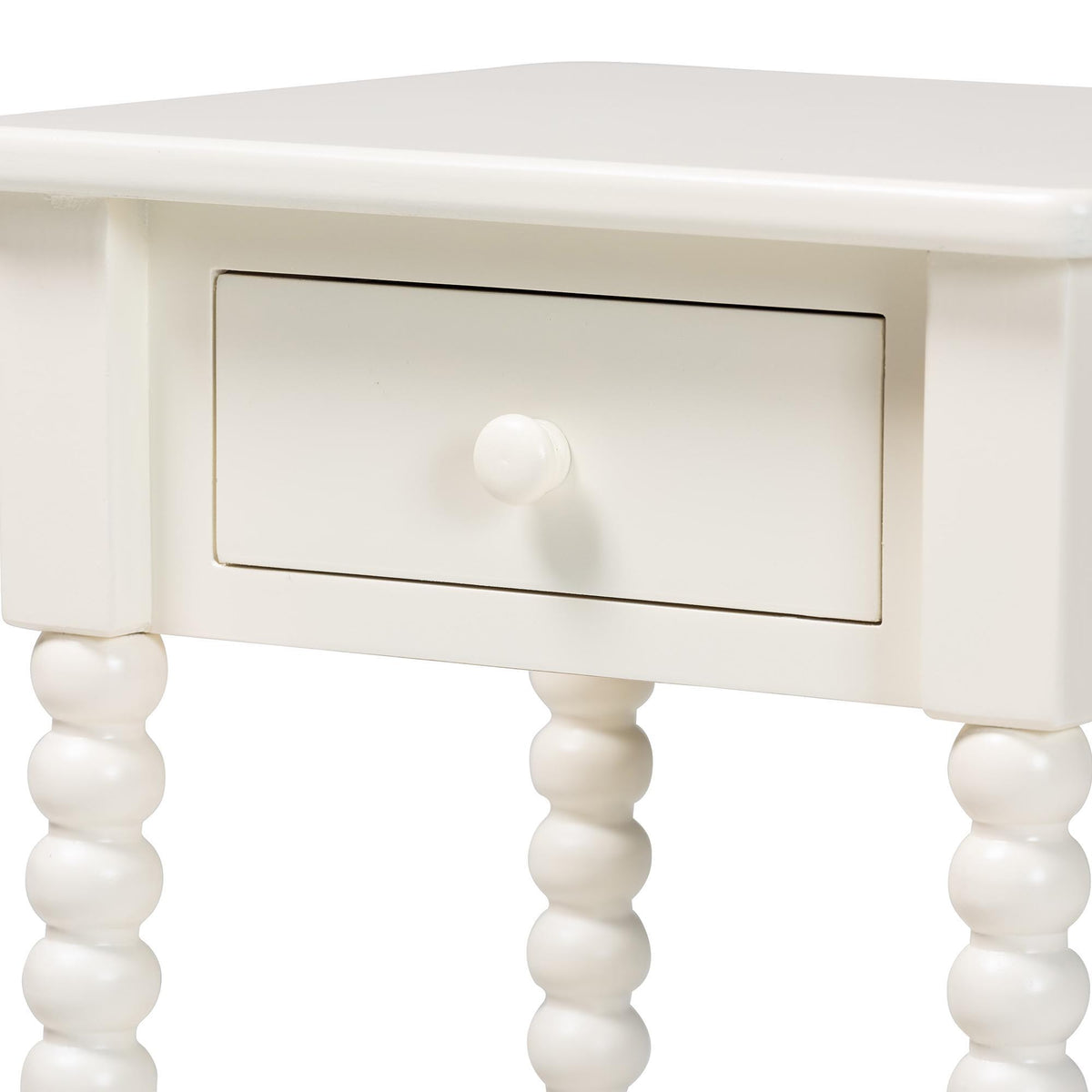 Raynera End Table with Bobbin Legs - 1-Drawer Accent Table with Spindle Turned Legs and Open Shelf, Cottage Farmhouse Style Side Table for Living Room