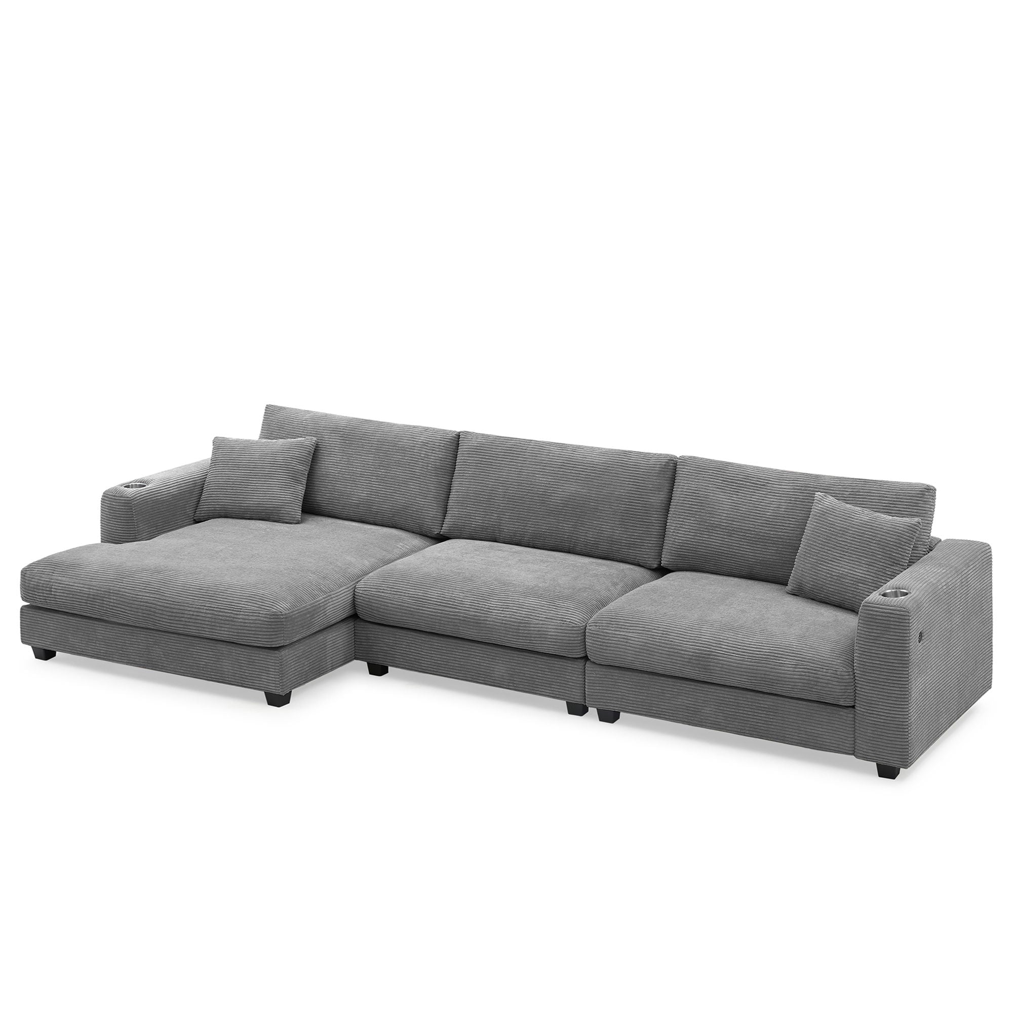 Oversized Sectional L Shaped Cloud Couch With USB Charging Port Cup Holder Deep And Wide Seat Sofa With Chaise Comfy