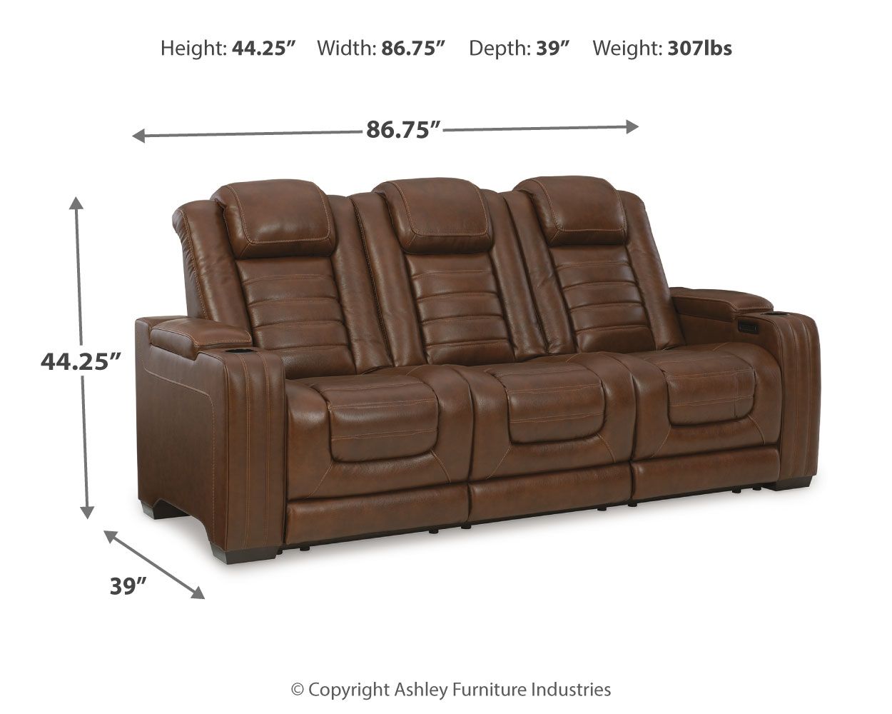 Ashley Furniture Backtrack - Chocolate - Pwr Rec Sofa With Adj Headrest | Meri Furniture