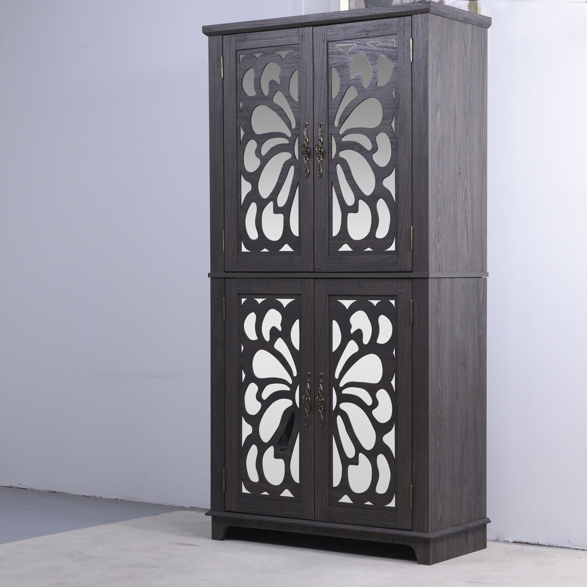 Modern Sideboard Buffet With 4 Mirrored Doors, Adjustable Shelves