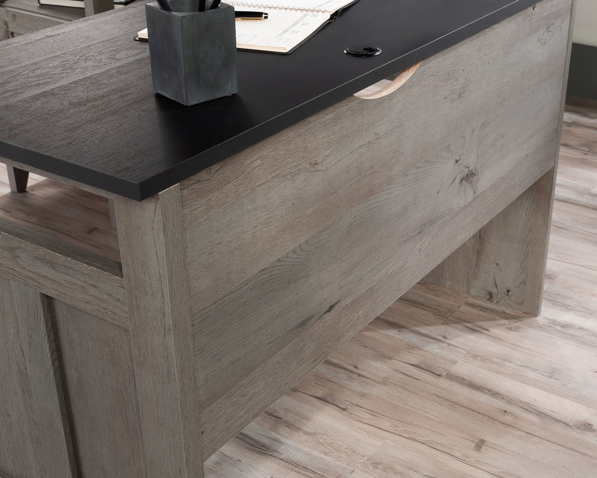 L-Shaped Home Office Desk in Mystic Oak