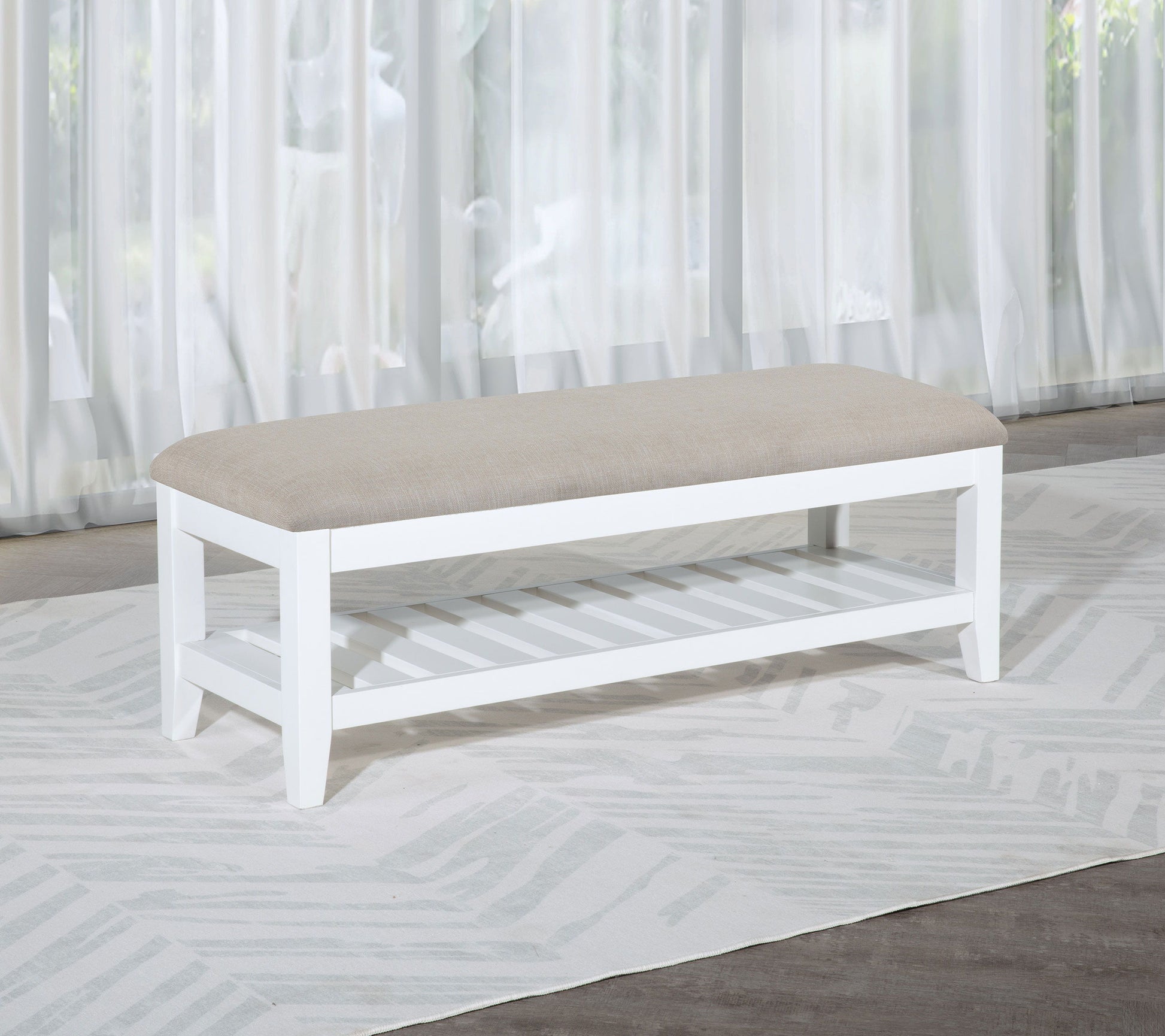 Coaster Fine Furniture Bexhill - Upholstered Rectangular Bench with Shelf - White | Meri Furniture