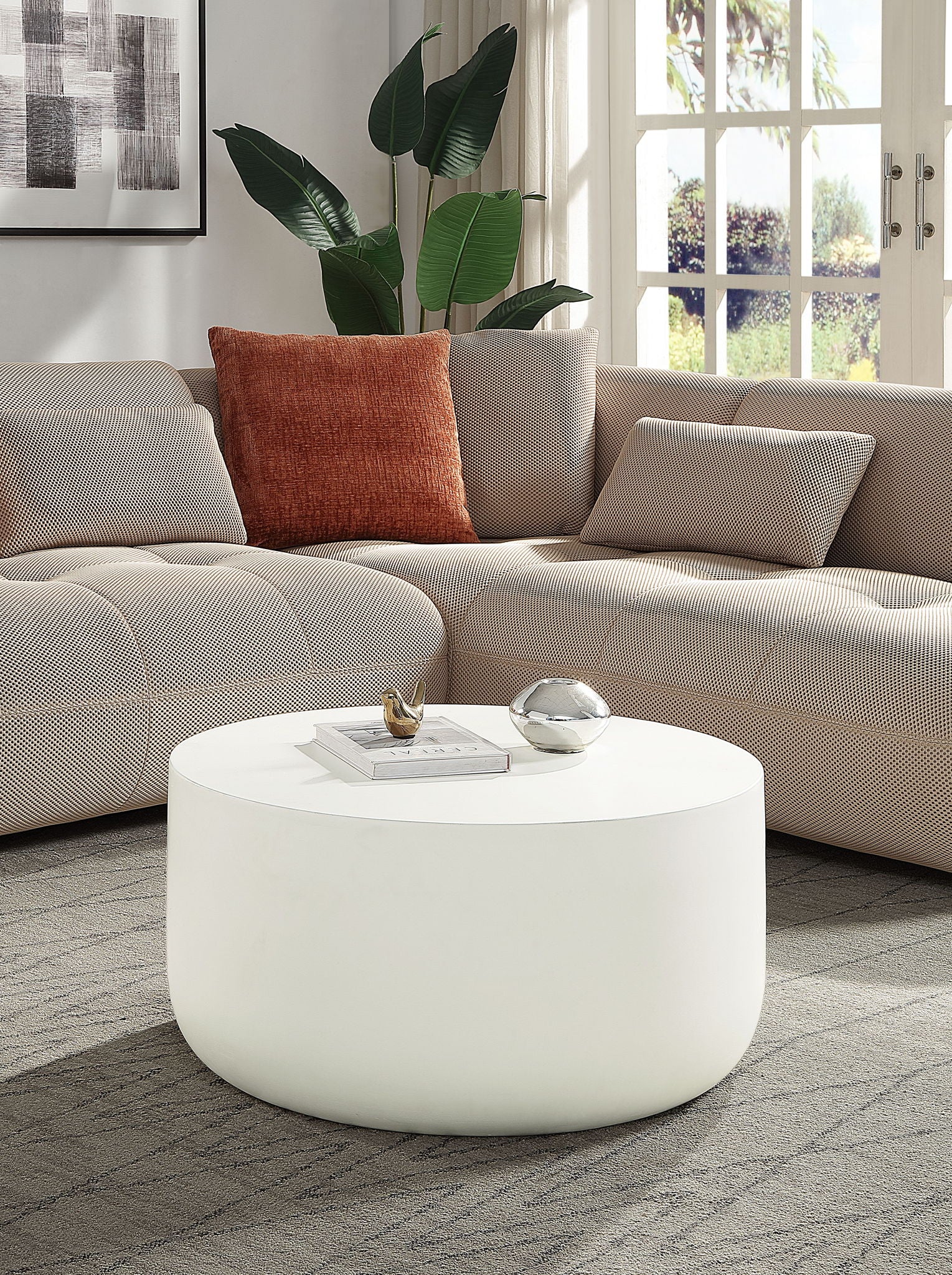 Dustan - Natural Coffee Table - White