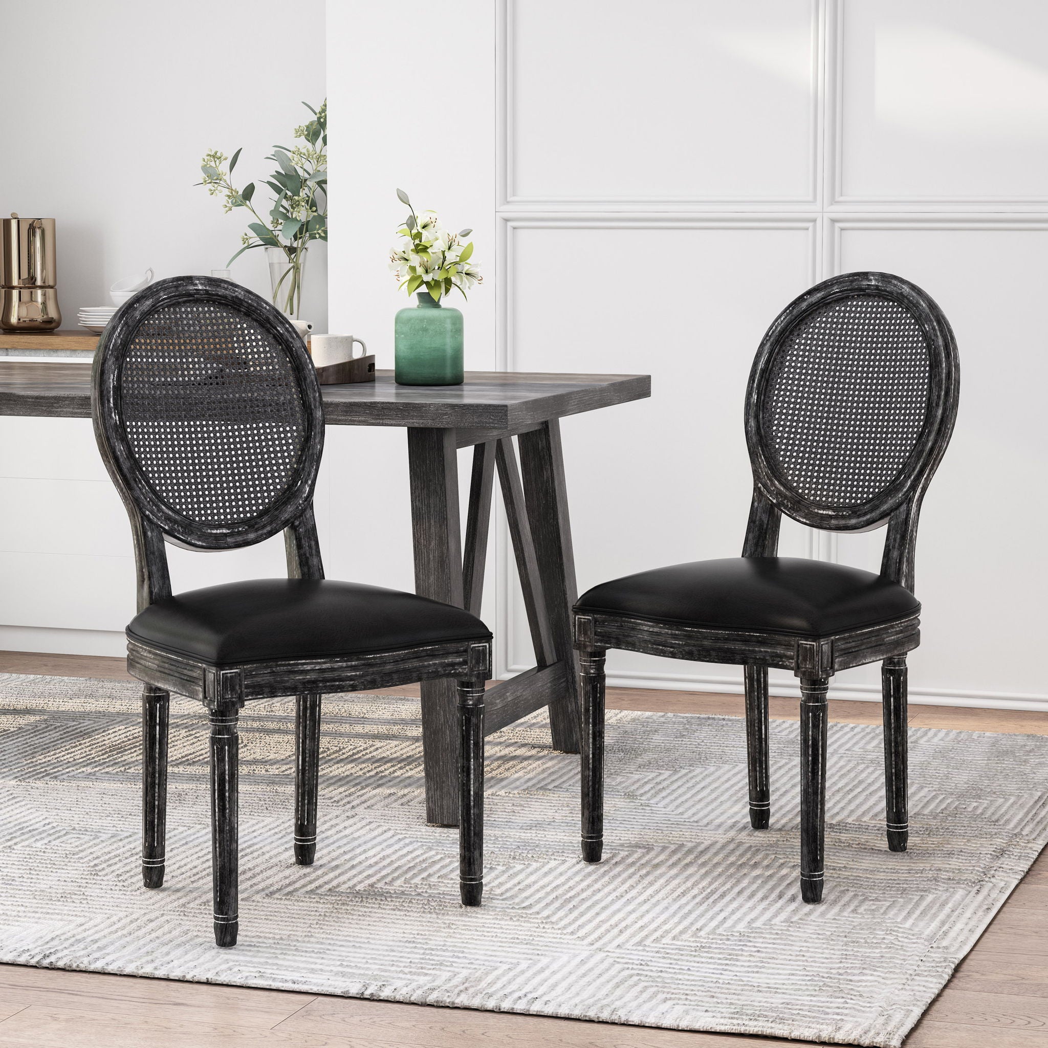 French Country Dining Chair With Cane Backrest (Set of 2)