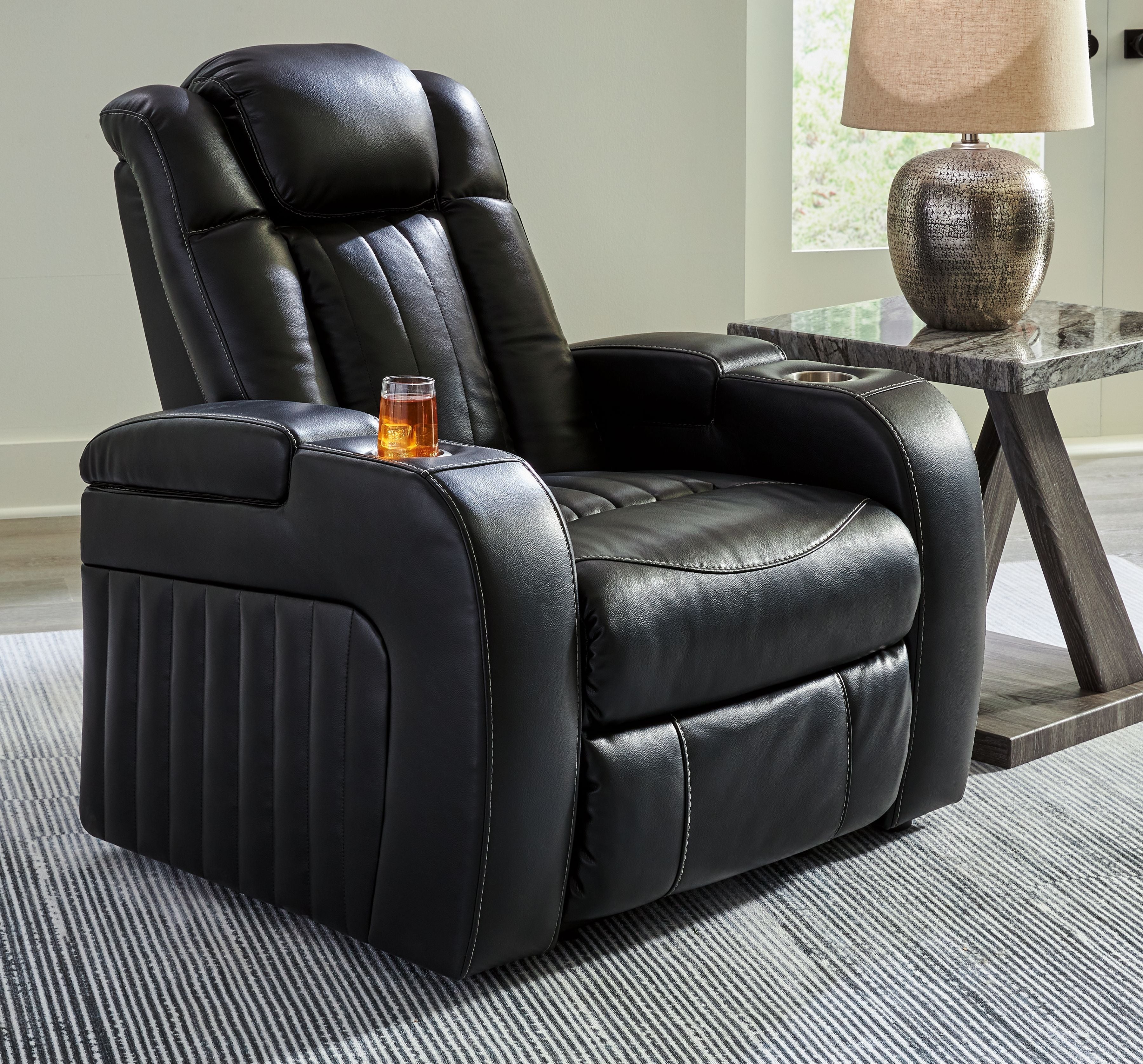 Signature Design by Ashley® Caveman Den - Midnight - Power Recliner/ Adj Headrest | Meri Furniture
