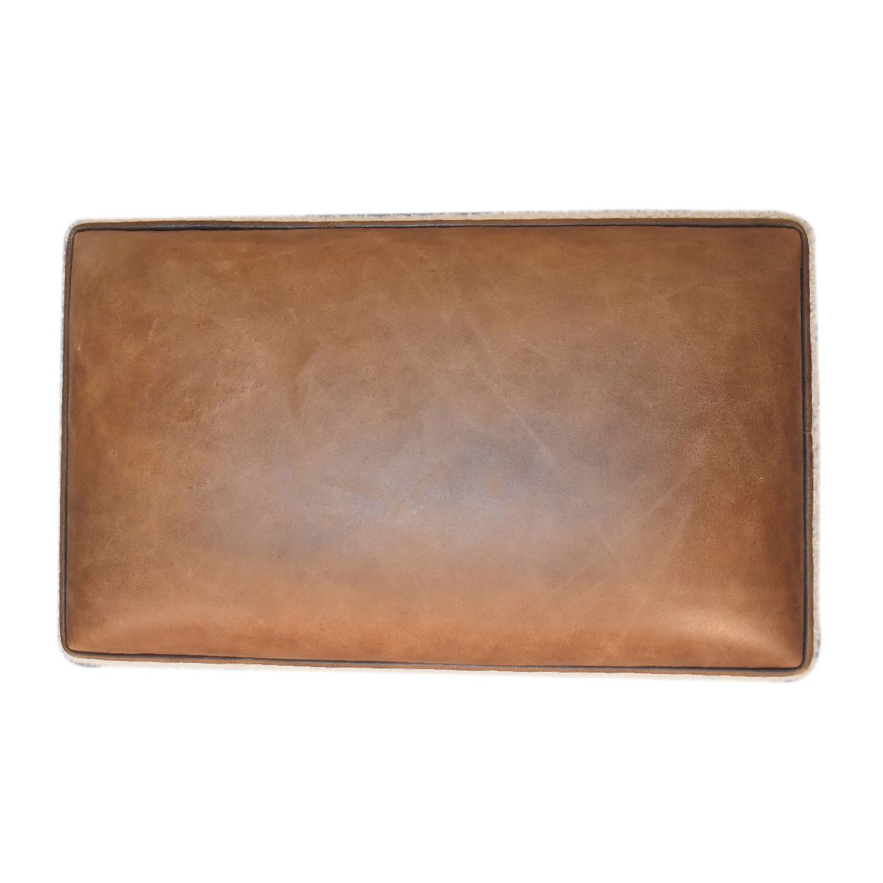 Vintage Leather Boucle Ball Footstool - Brown