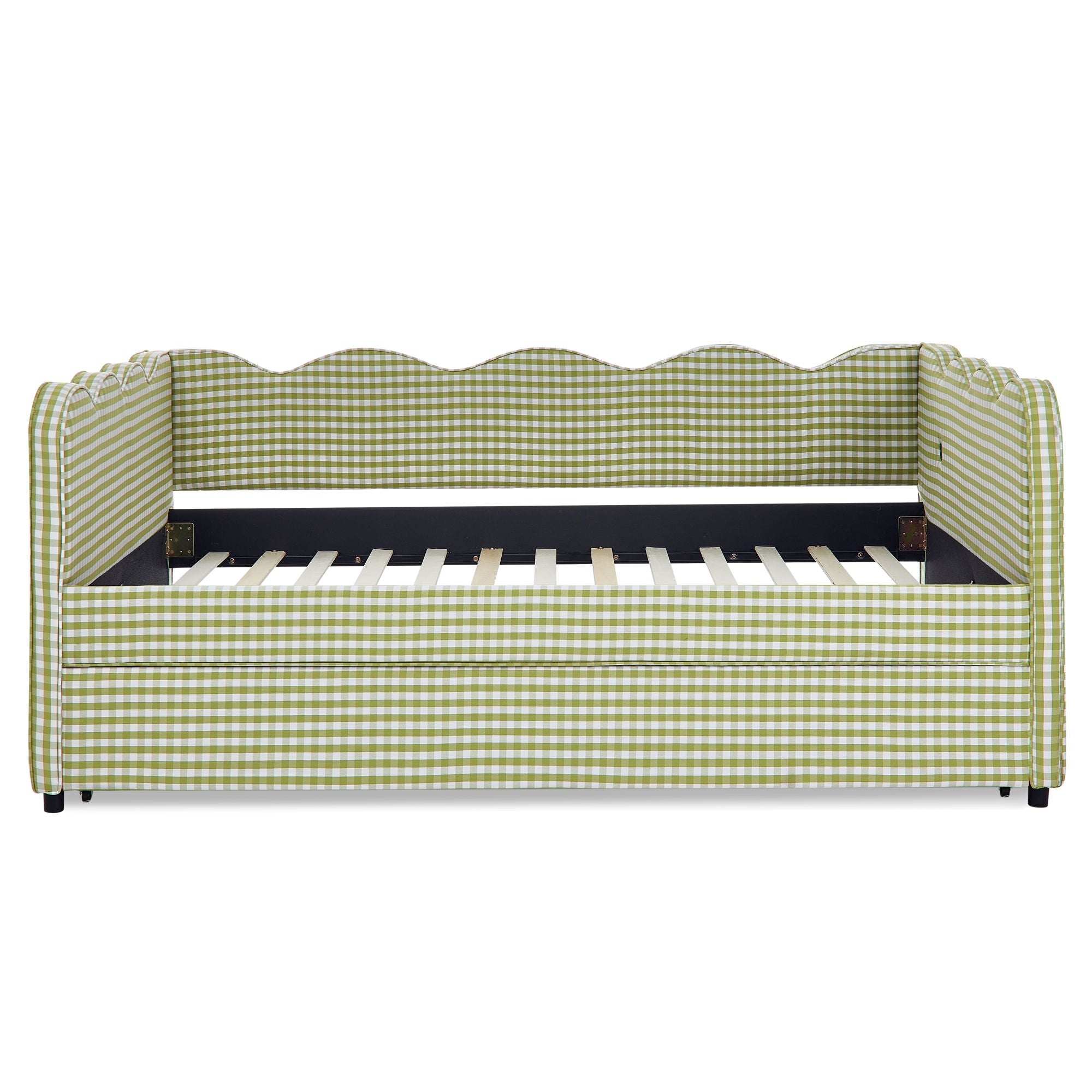 Gingham Daybed With USB Charging Port, Wave-Shaped Design