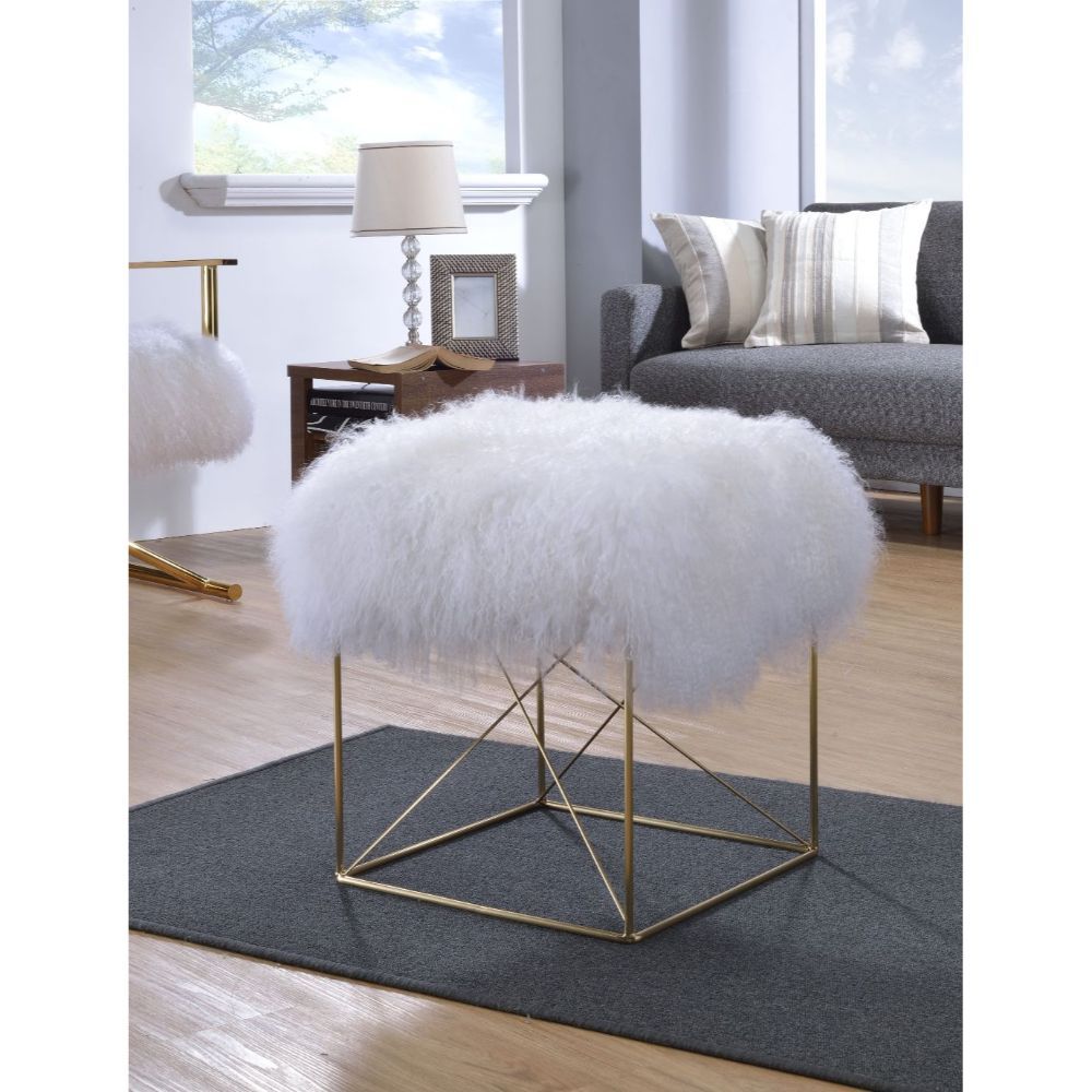 ACME Bagley - Ottoman - Wool & Gold Brass | Meri Furniture