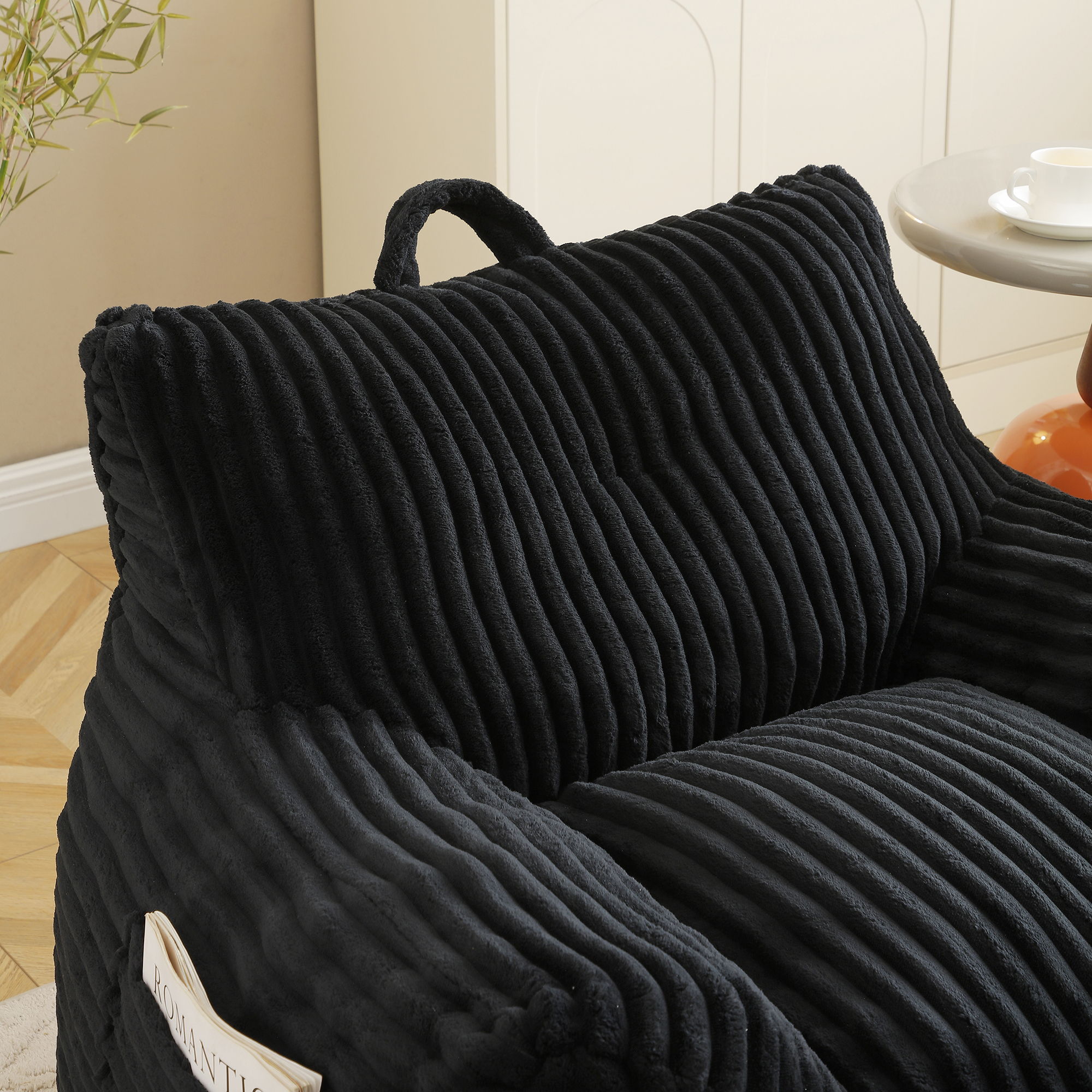 Giant Plush Bean Bag Chair With Armrests And Footstool