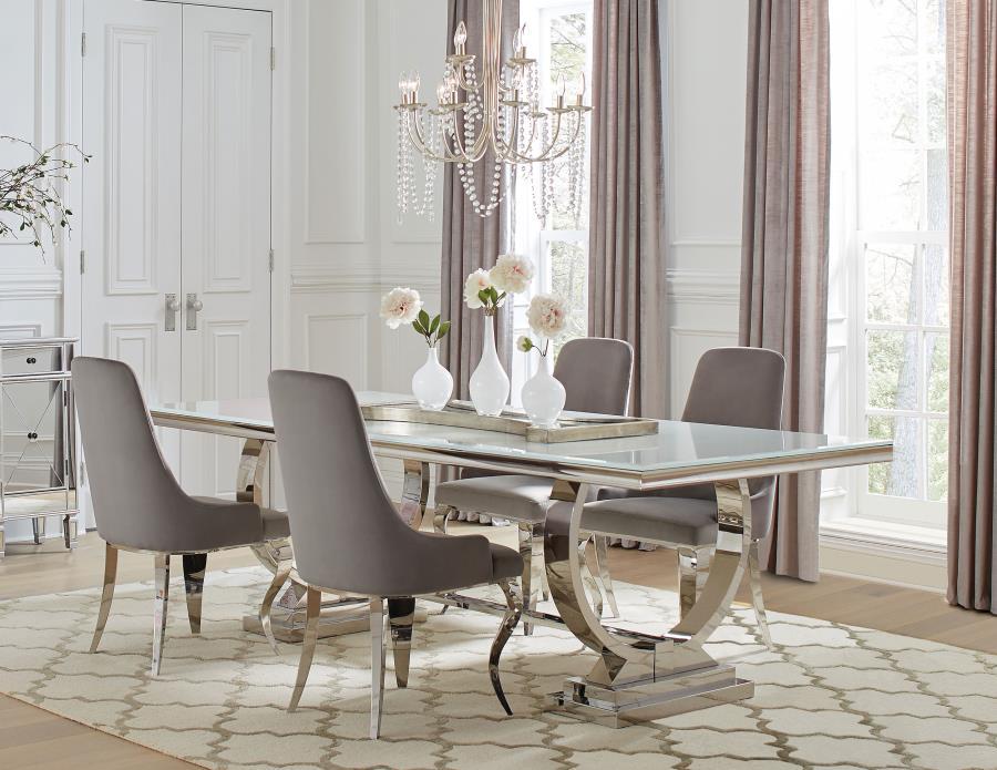 Coaster Fine Furniture Antoine - Rectangular Glass Top Dining Table Set | Meri Furniture