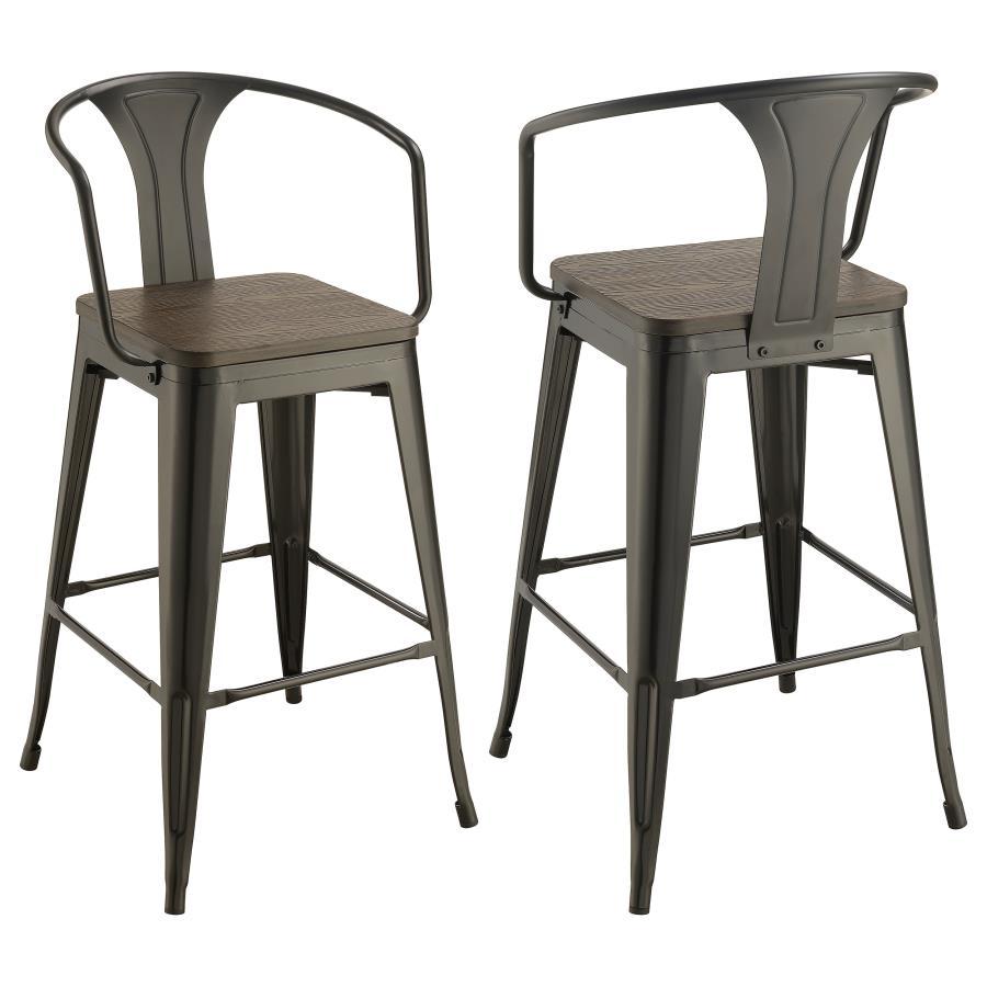 Coaster Fine Furniture Cavalier - Metal Bar Chair (Set of 2) - Dark Elm And Matte Black | Meri Furniture