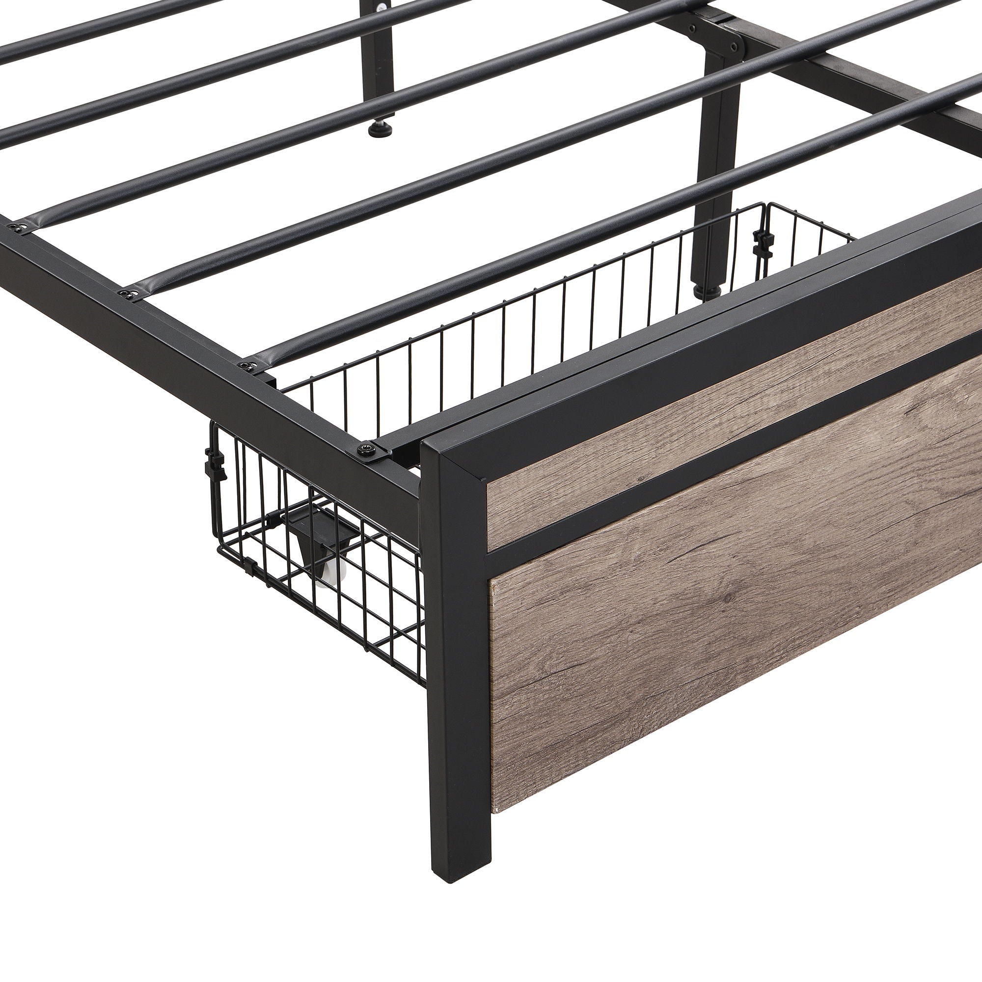 Modern Platform Bed Frame With Upholstered Storage Headboard, USB Ports