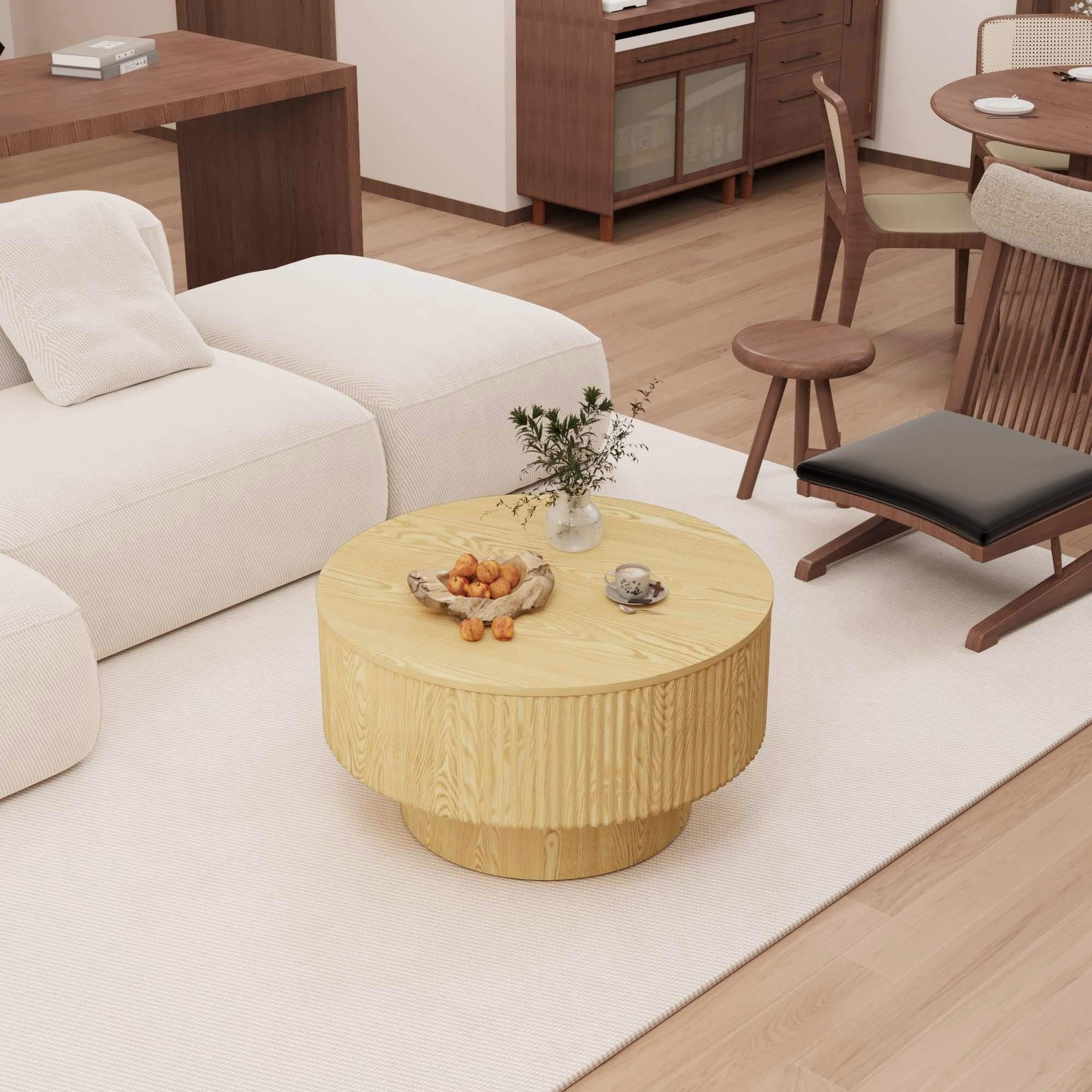 Modern Circular Coffee Table With Stripe Design And Storage Space