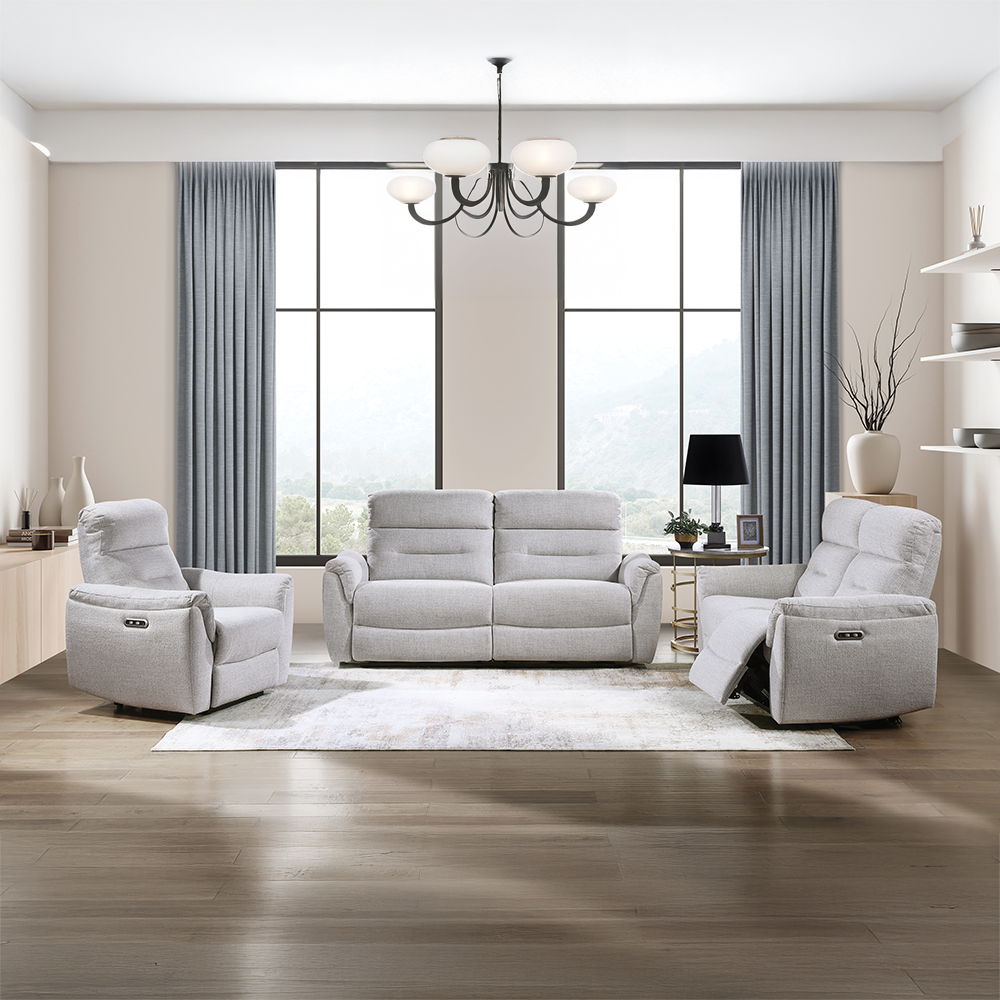 Eastre - Power Motion Loveseat With USB Port - Beige Chenille