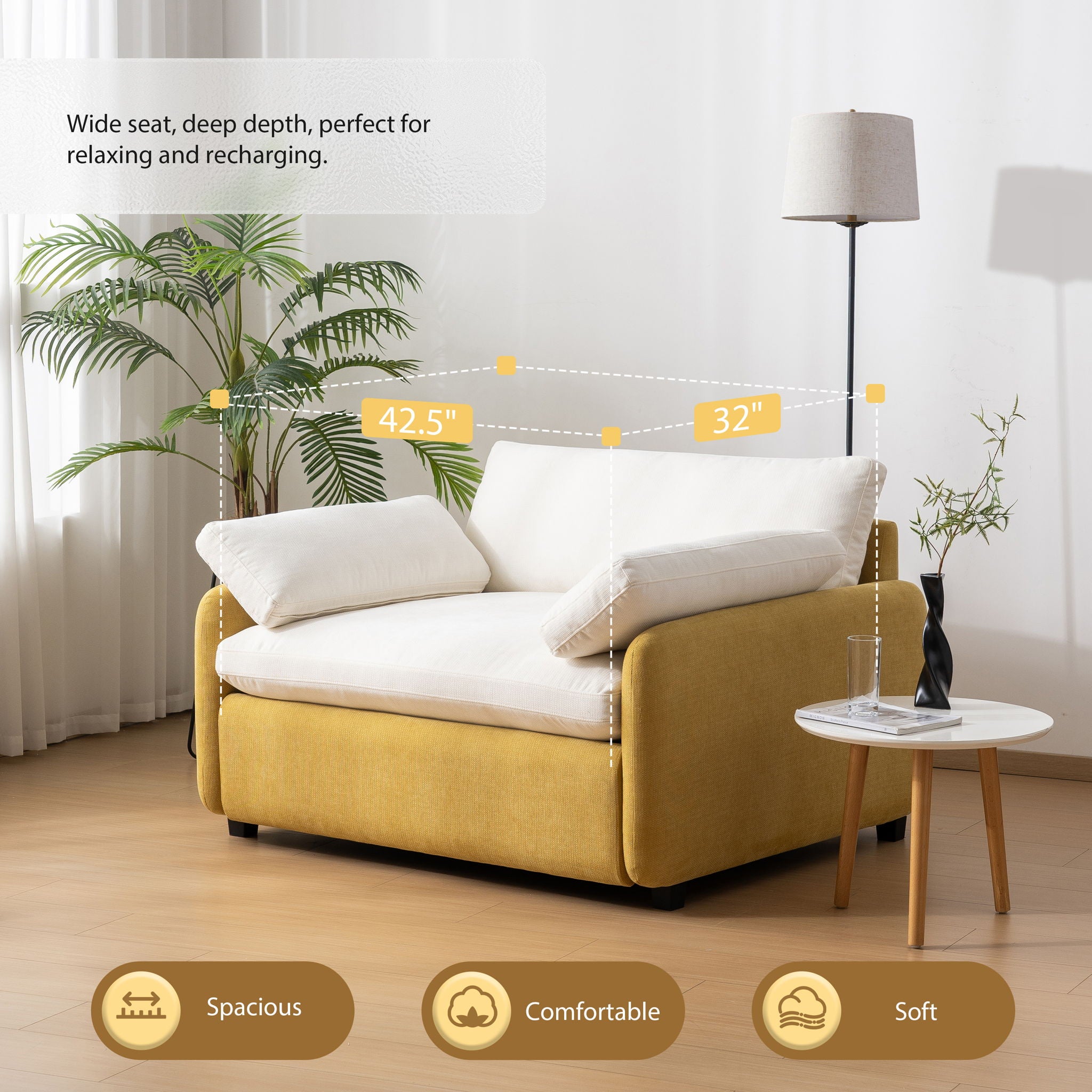 Oversized Single Sofa Chair Wide And Deep Seat, Modern Upholstered Comfy Blocking Couch Lounge With Pillows