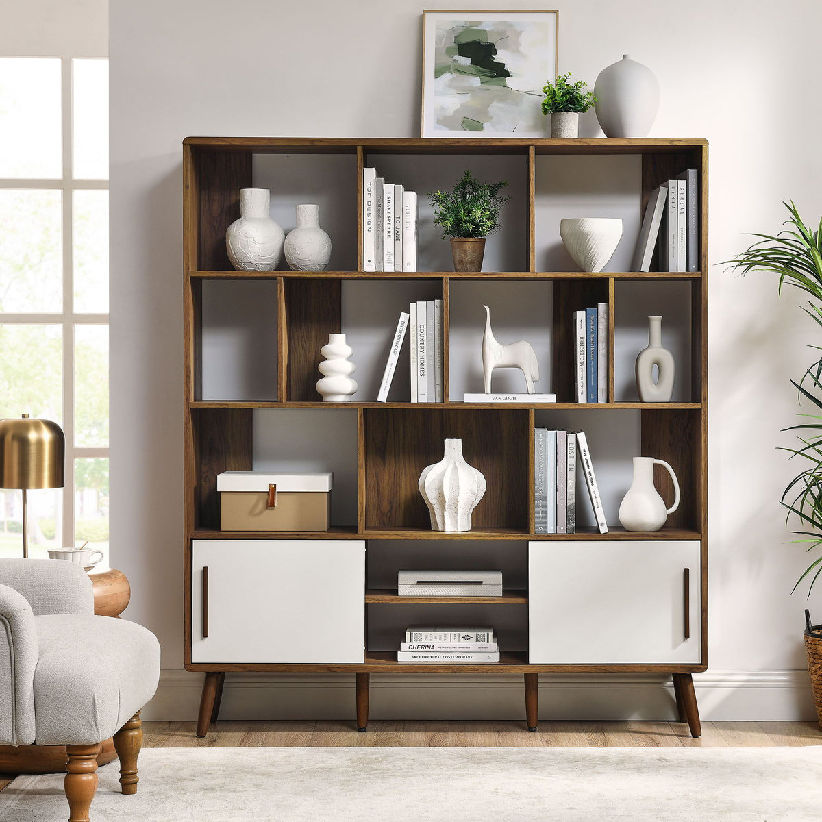 Transmit 59" Bookcase with Sliding Doors by Modway