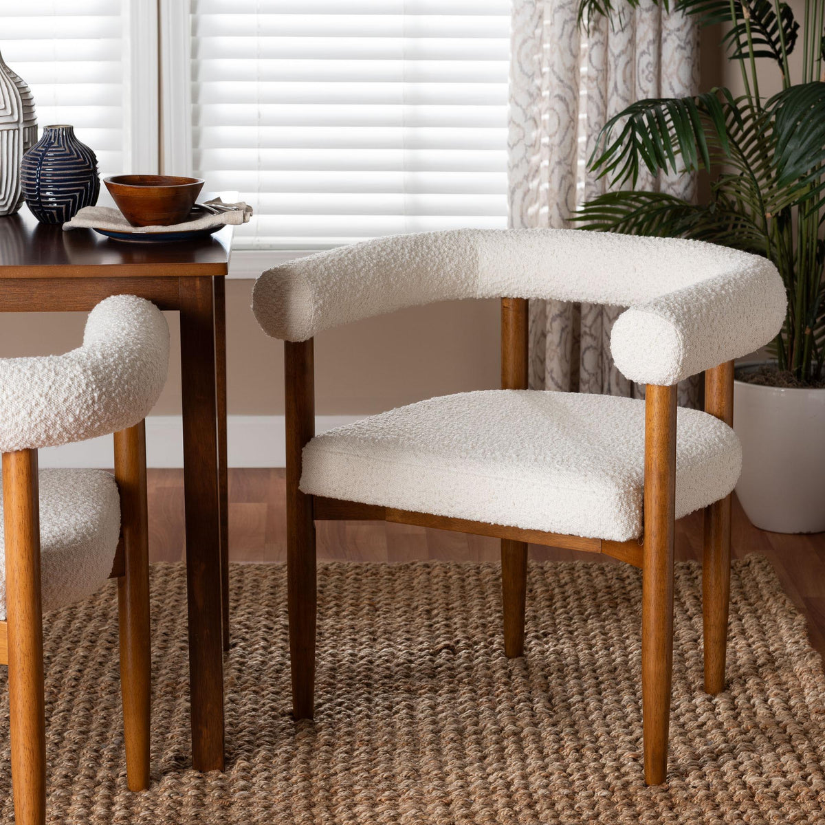Caia Boucle Dining Chair - Modern Upholstered Accent Armchair, Cream, Minimalist Design