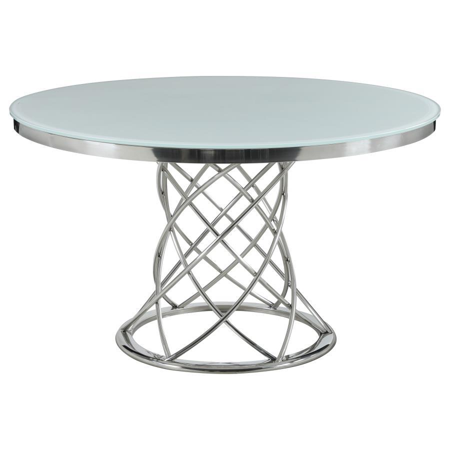 Coaster Fine Furniture Irene - 5 Piece Round Glass Top Dining Set - White And Chrome | Meri Furniture