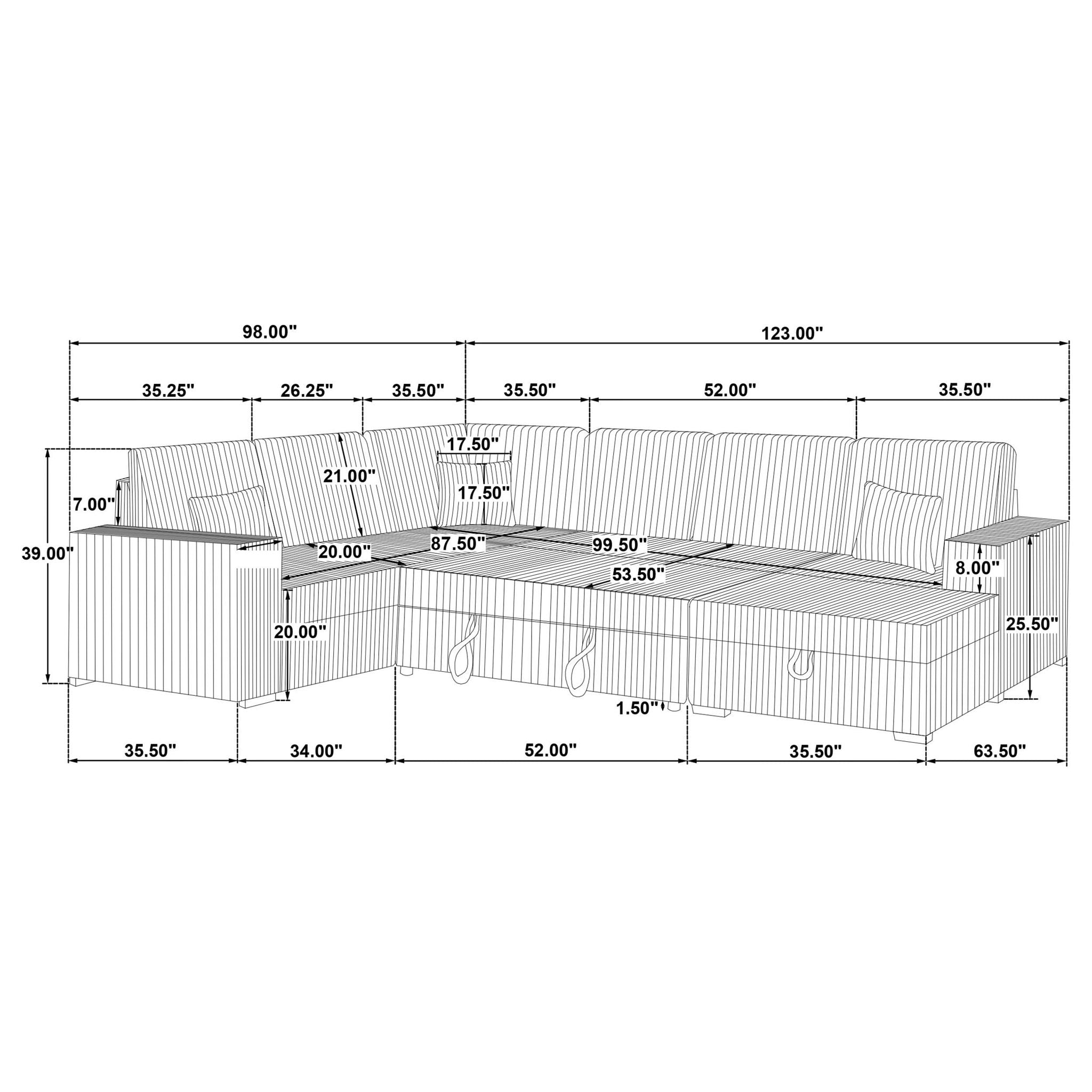 Devonshire Sleeper Sectional Sofa Storage Chaise Black