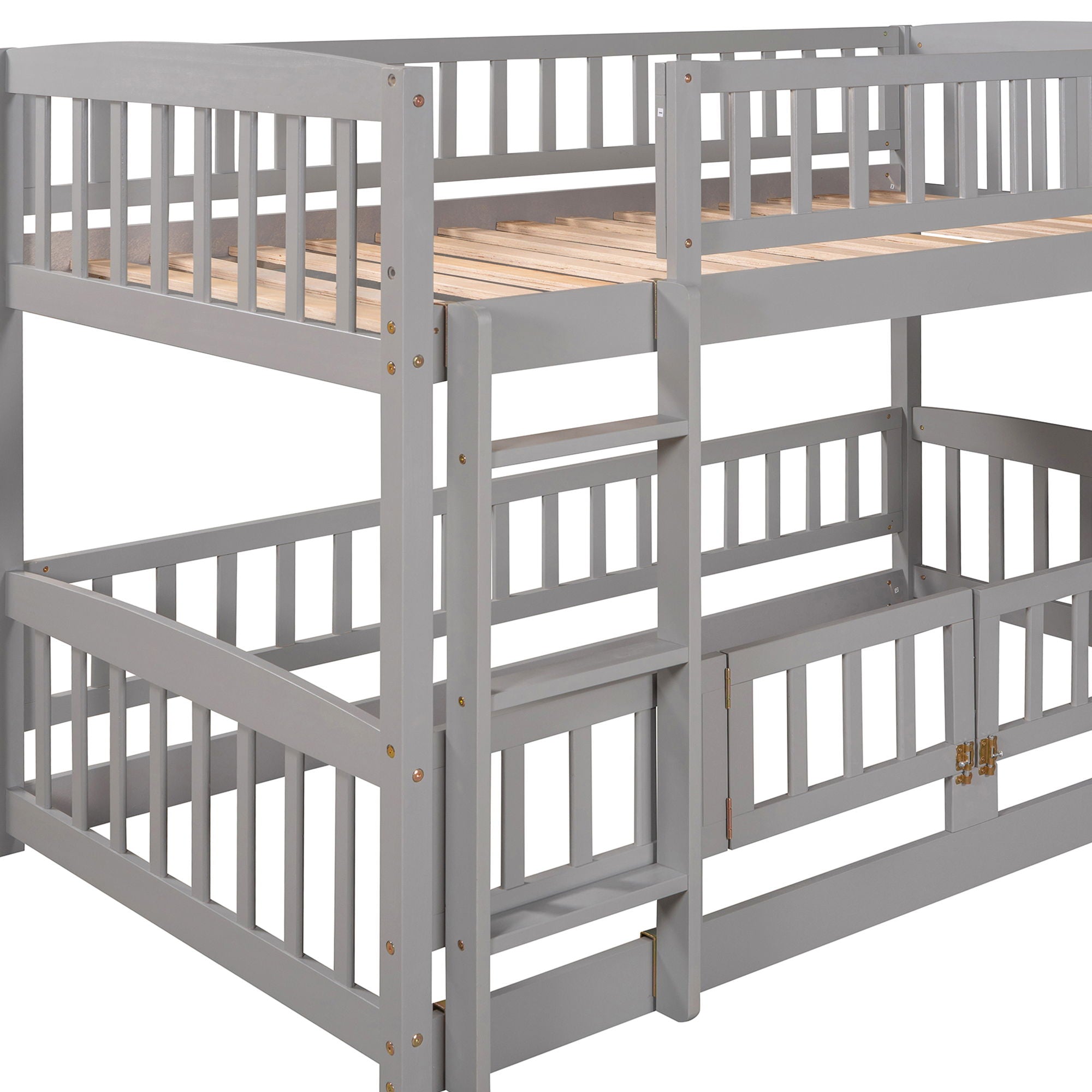 Low Bunk Bed With Slide, Fence And Ladder