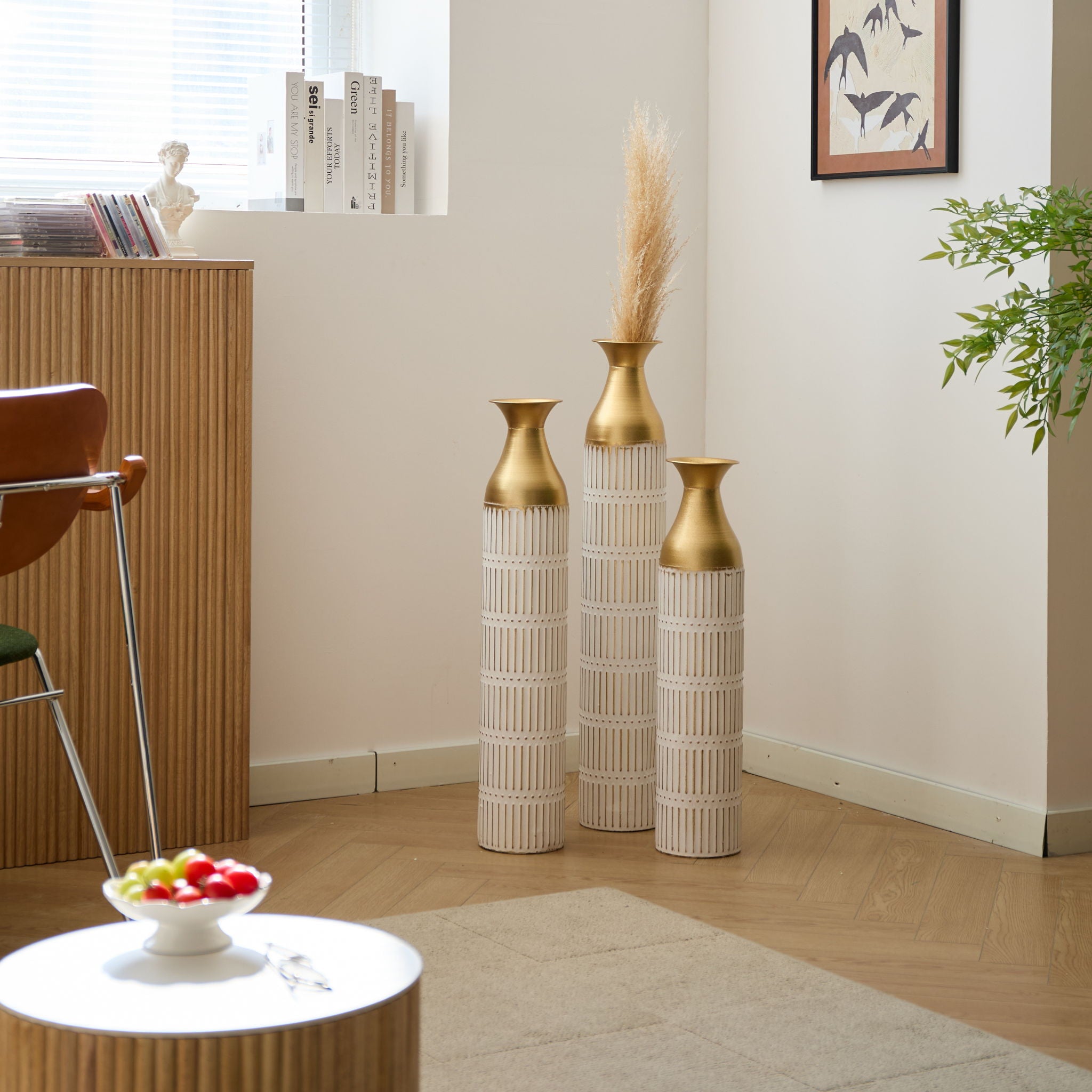 Floor Metal Vases Decorated White Metal Vases (Set of 3) Gorgeous Home Decoration Large Glazed Metal Vases - White