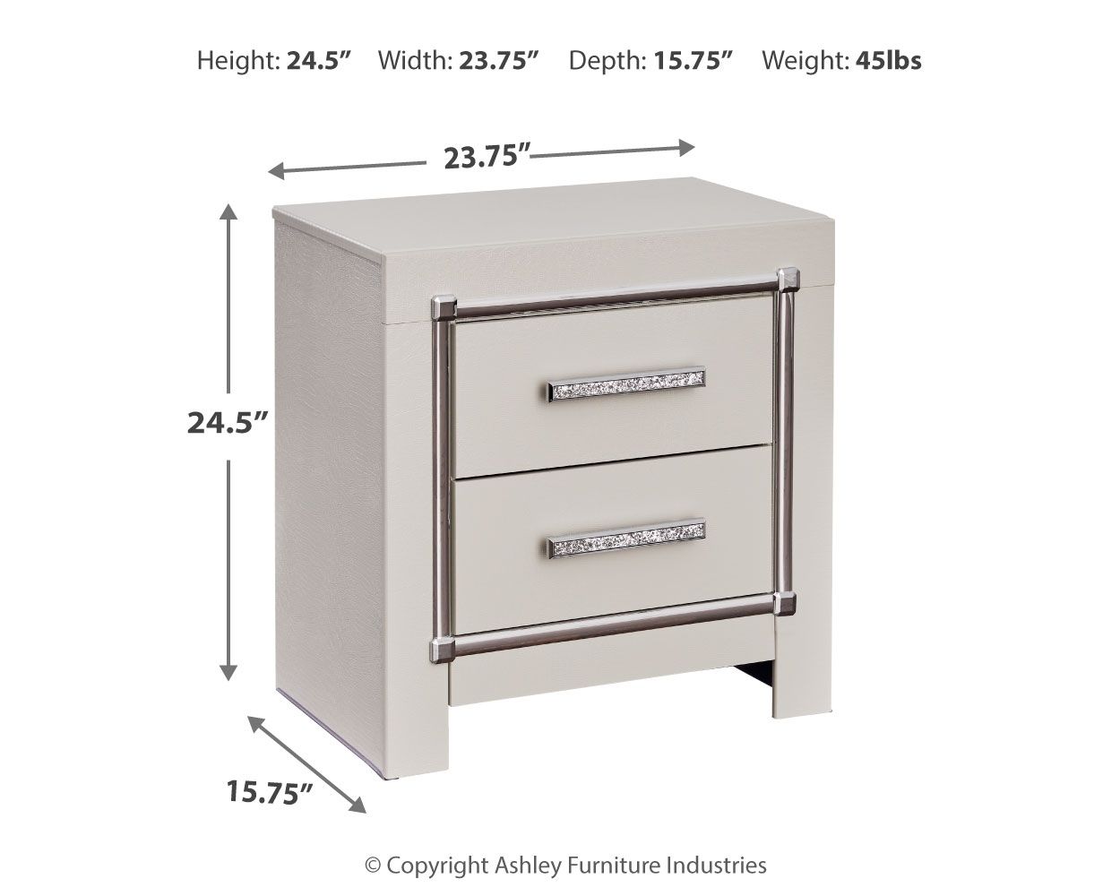 Signature Design by Ashley® Zyniden - Silver - Two Drawer Night Stand | Meri Furniture