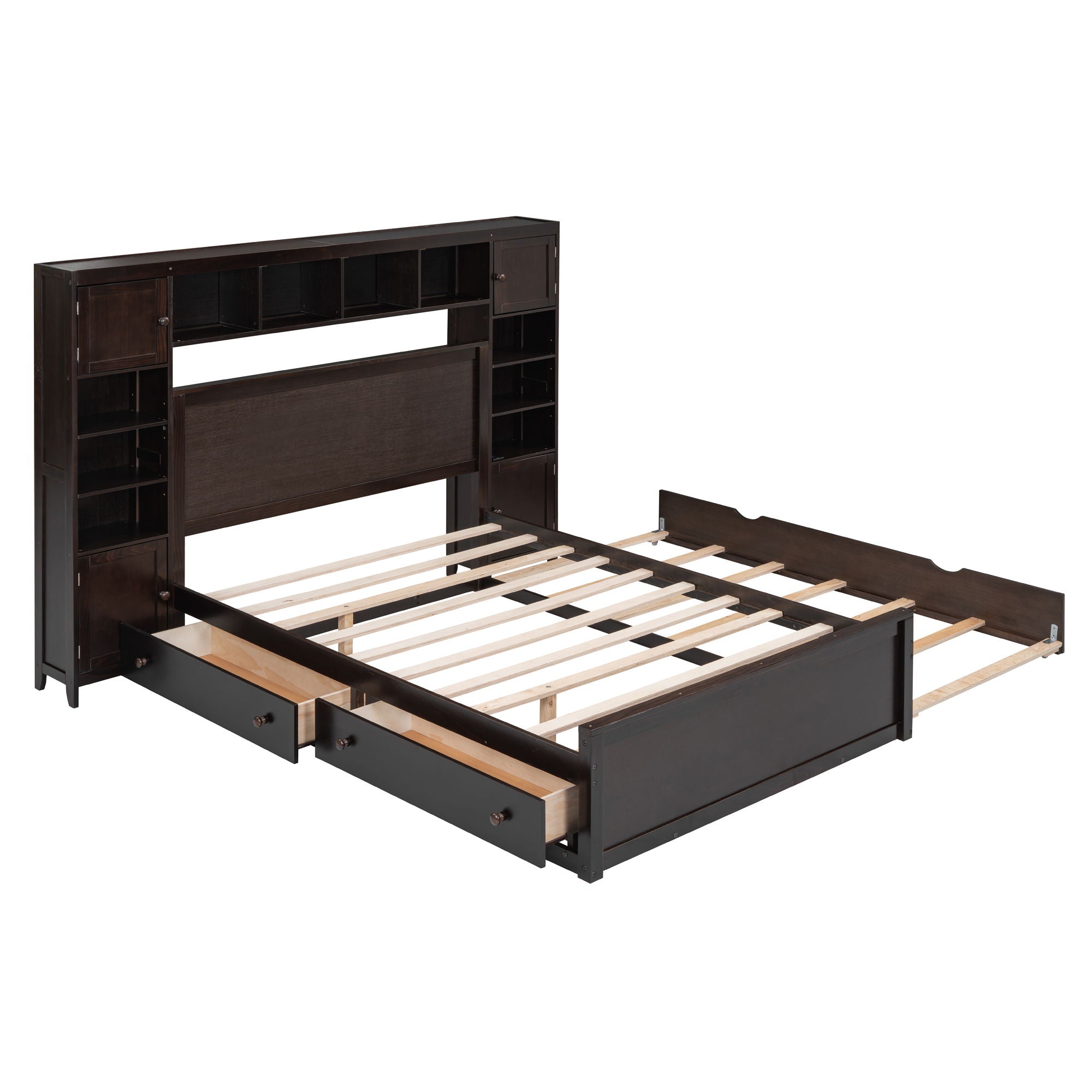 Bed With All In One Cabinet, Shelf And Sockets, Trundle