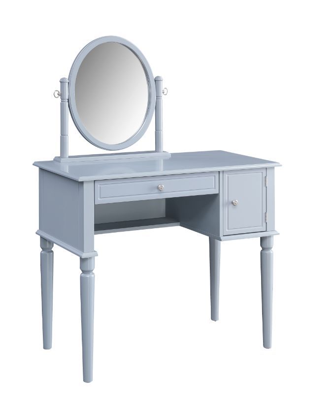 ACME Rabila - Vanity Desk - Cream Fabric & Gray Finish | Meri Furniture