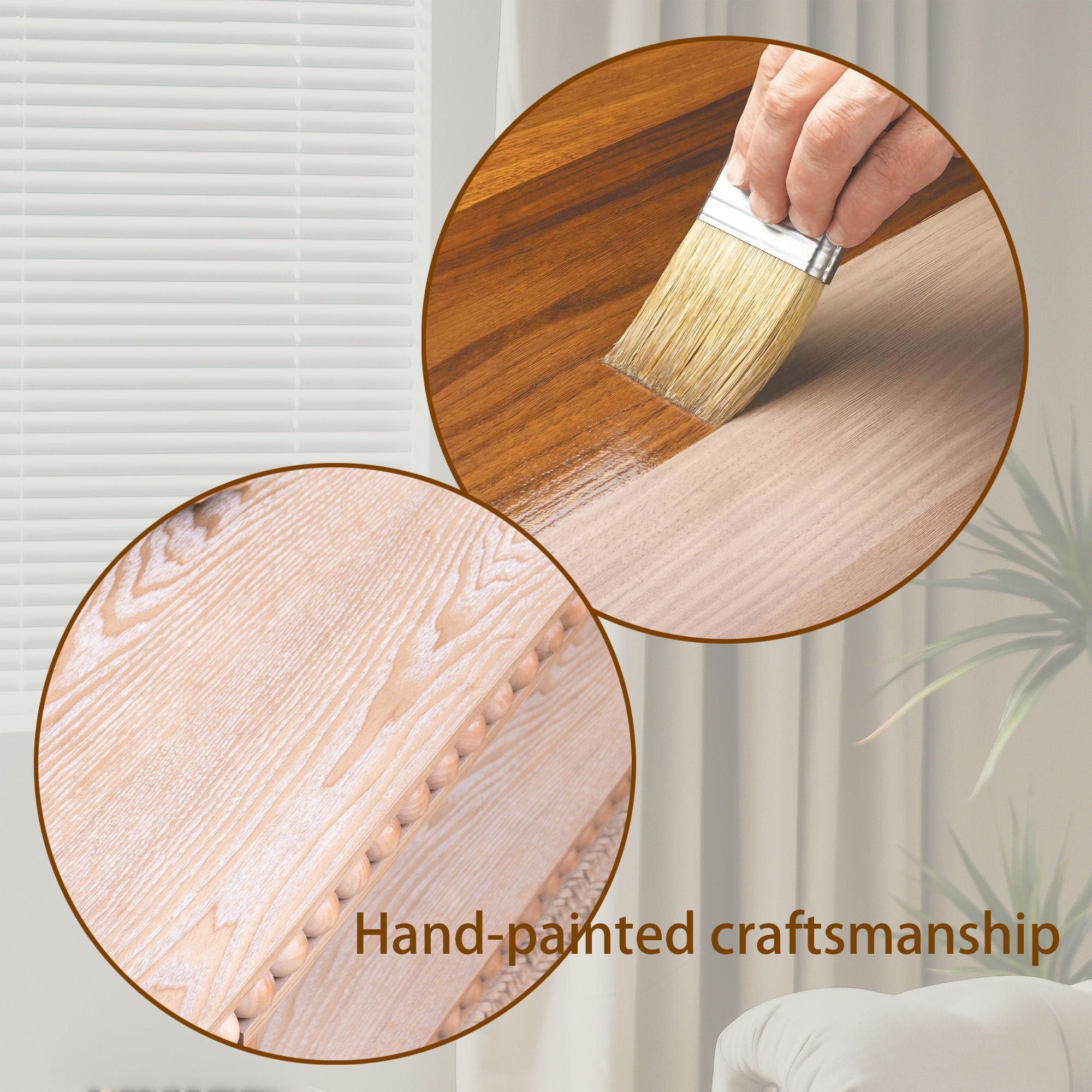 Beaded Edge Coffee Table, Rectangular Center Table With Open Storage Shelf - Antique Natural / Light Natural / Natural