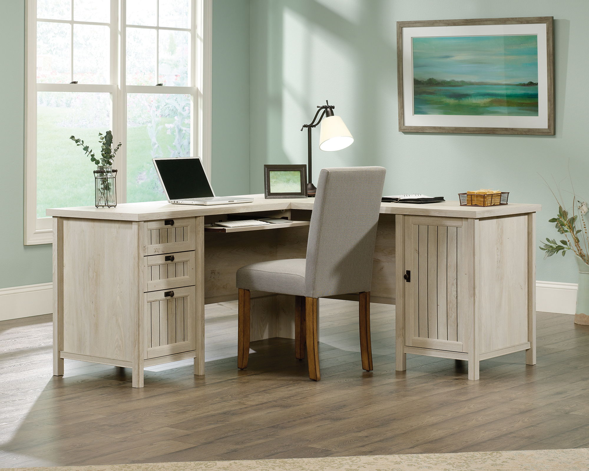 L-Shaped Desk in Chalked Chestnut