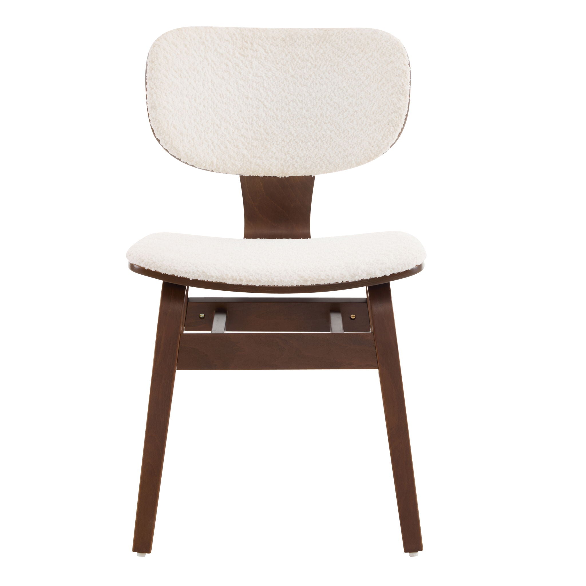 Modern Boucle Fabric Upholstered Side Chair, Bentwood Frame - White / Walnut
