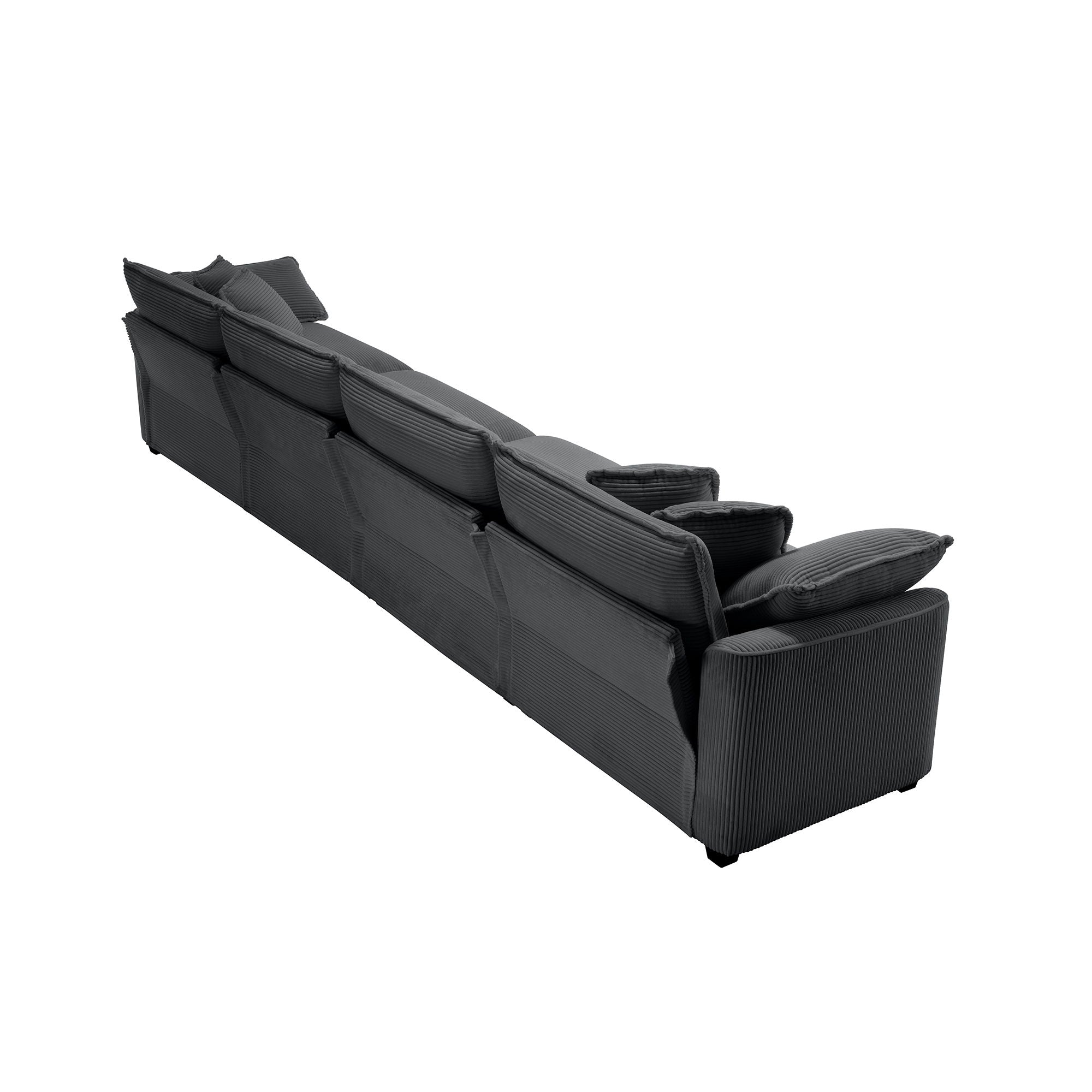 Modern Upholstered 4 Seater Corduroy Fabric Sofa With Arm And Throw Pillows