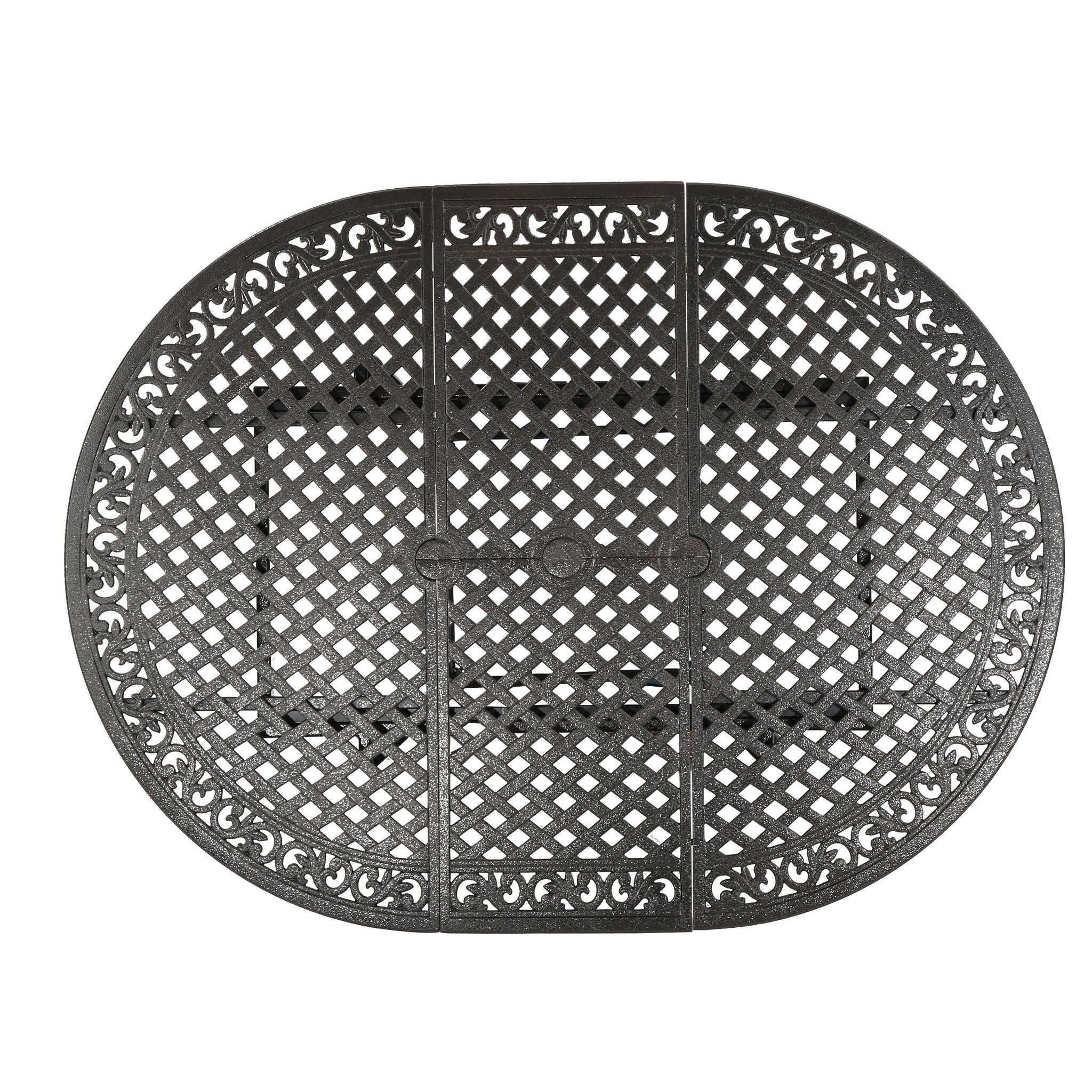 Outdoor Expandable Aluminum Dining Table With Latticework Details And Curvy Legs