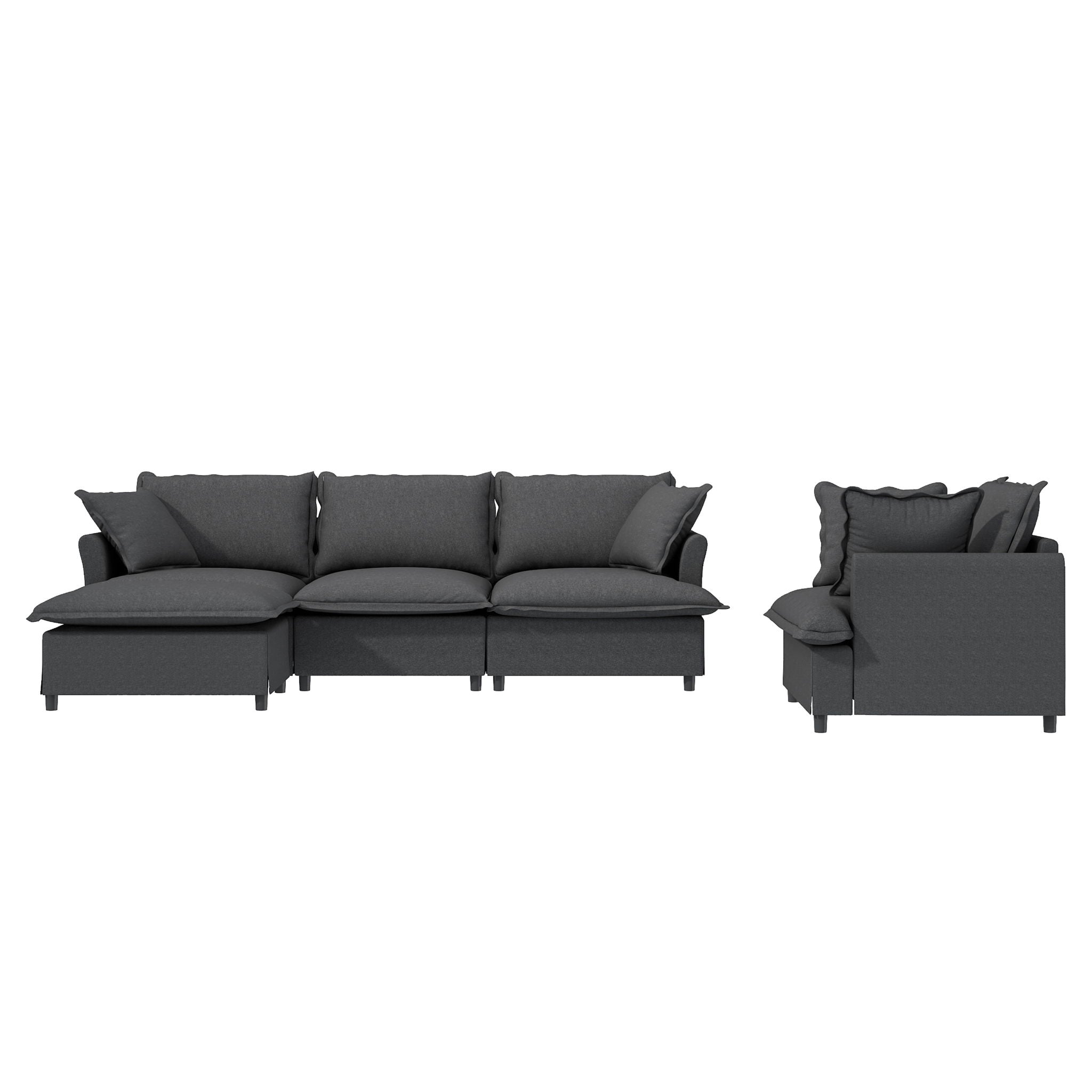 Living Room Set Modular Sectional Couch, Upholstered Sofa & Armchair & Movable Ottoman
