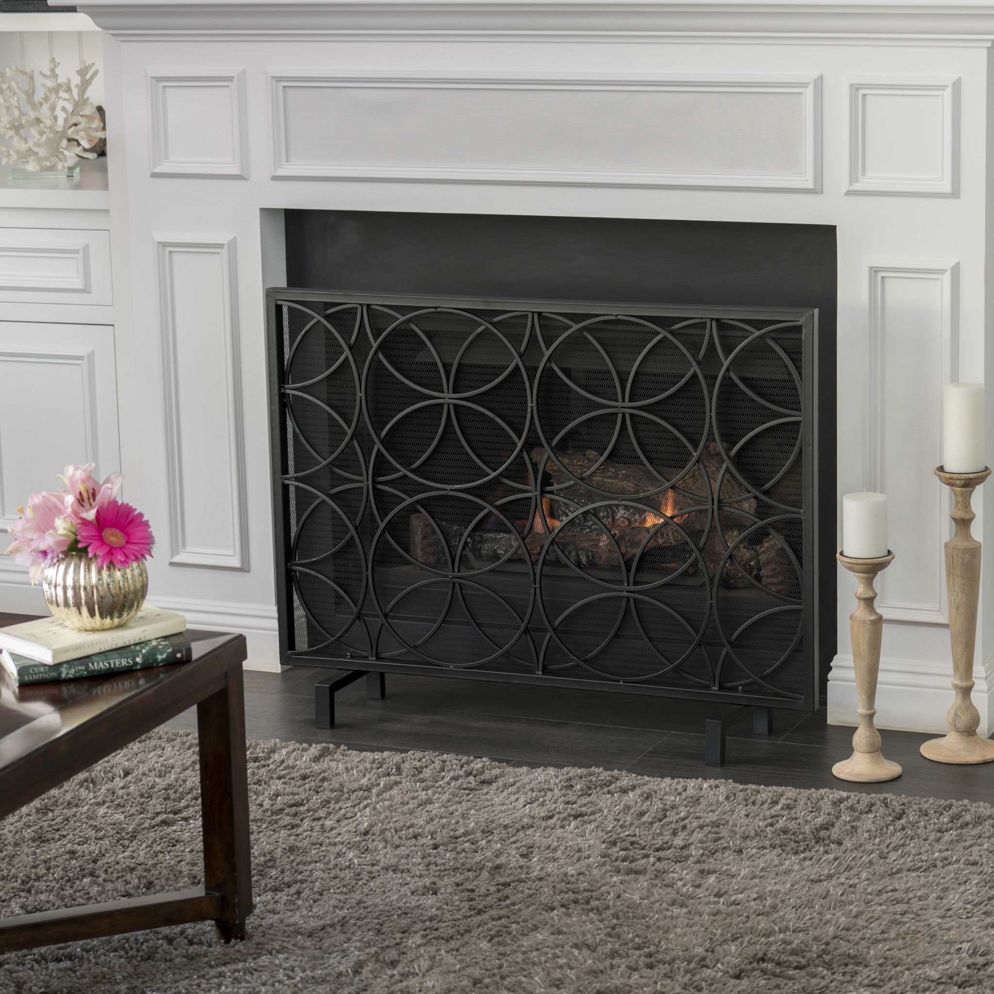 Thayer - Single Panel Iron Fireplace Screen With Geometric Design