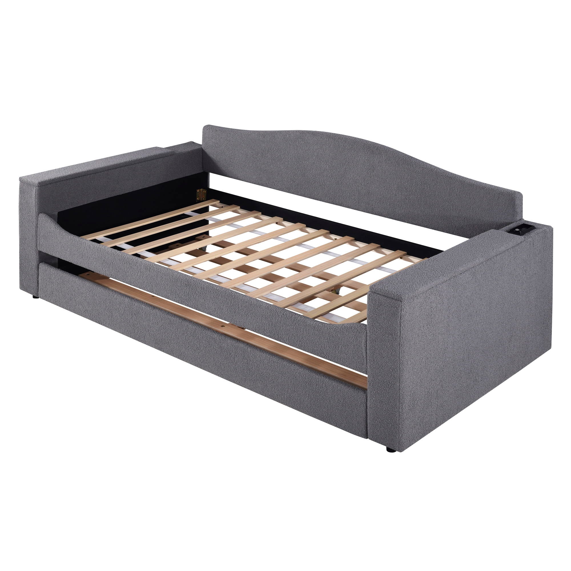 Upholstered Daybed With Storage Armrests, Trundle And Latest Integrated Bluetooth Audio System