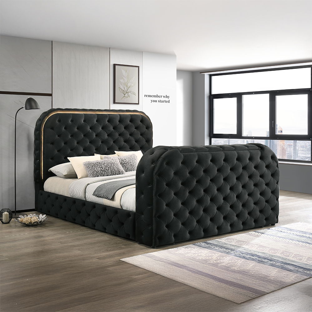 Kana - Bed With LED, Fireplace & TV Stand