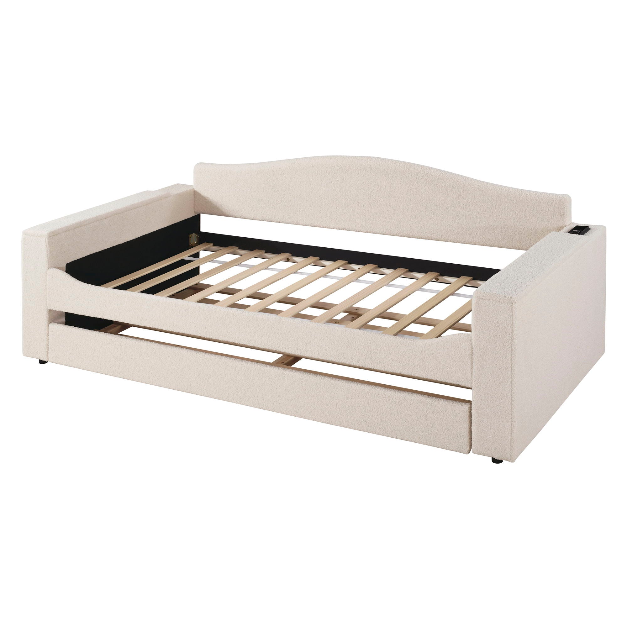 Upholstered Daybed With Storage Armrests, Trundle And Latest Integrated Bluetooth Audio System