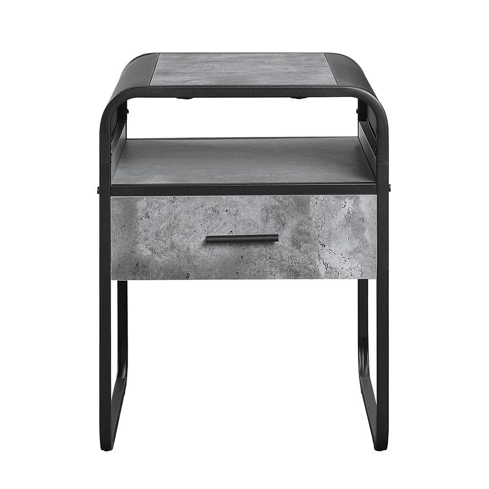 ACME Raziela - End Table - Concrete Gray & Black Finish - 22" | Meri Furniture