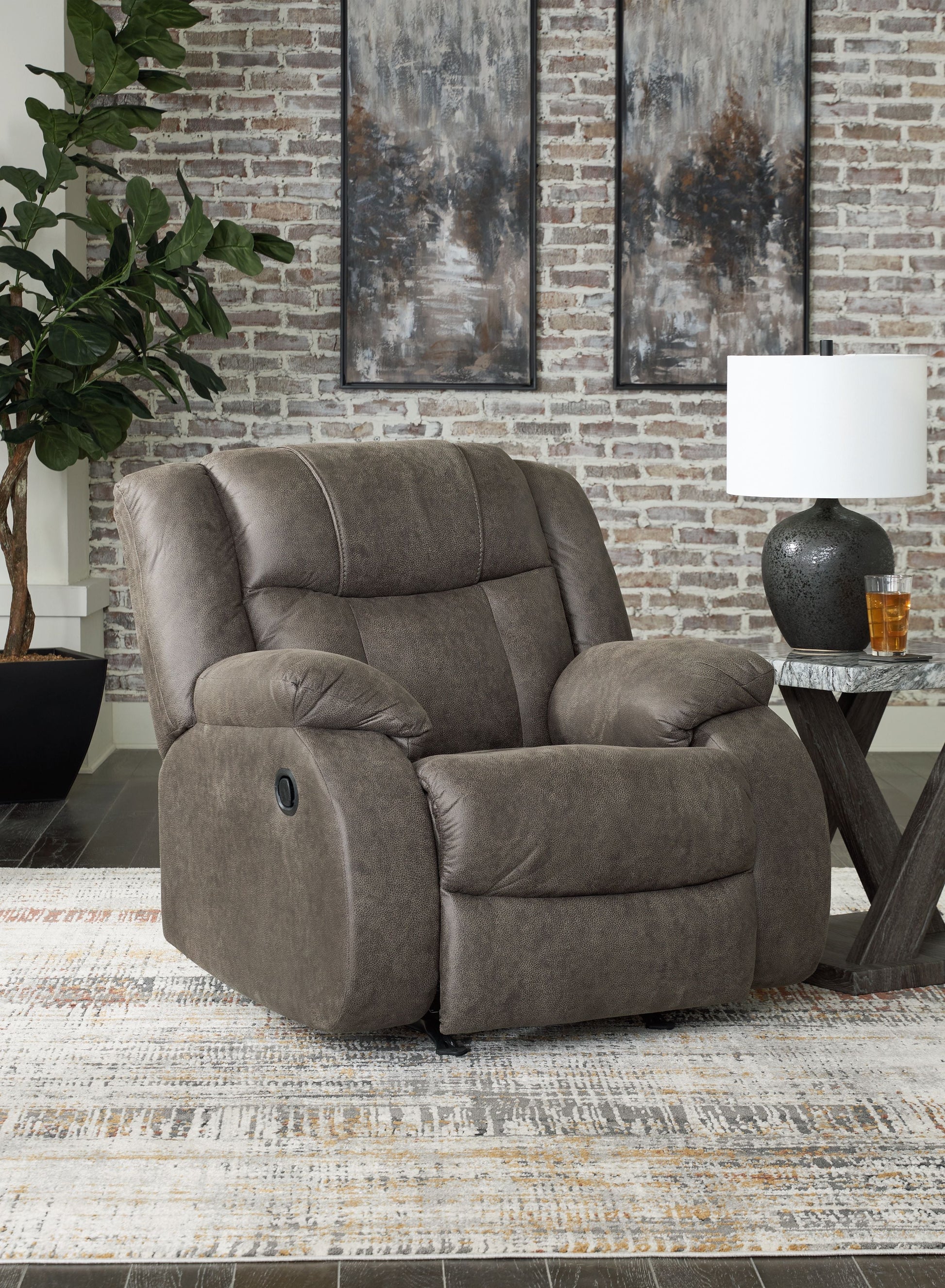 Signature Design by Ashley® First Base - Gunmetal - Rocker Recliner | Meri Furniture