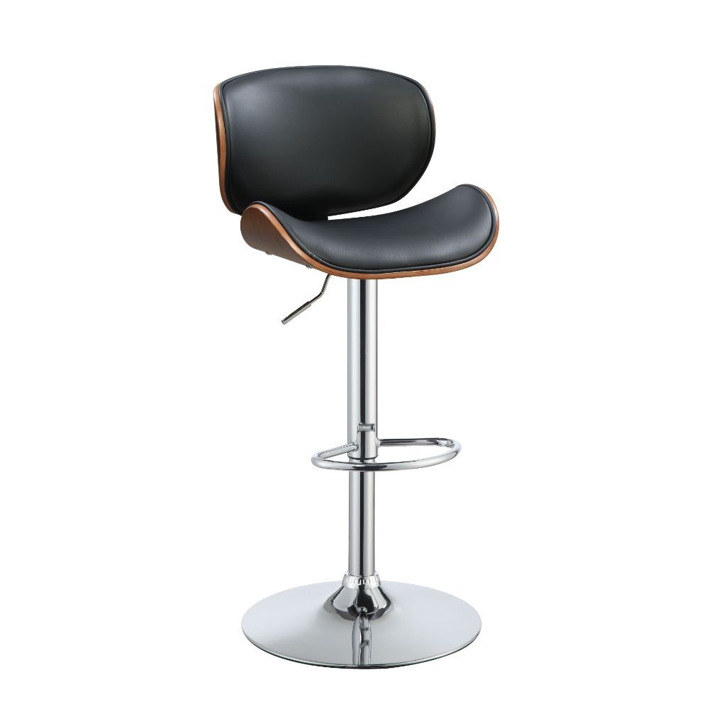 ACME Camila - Stool - Black PU & Walnut - Metal - 45" | Meri Furniture