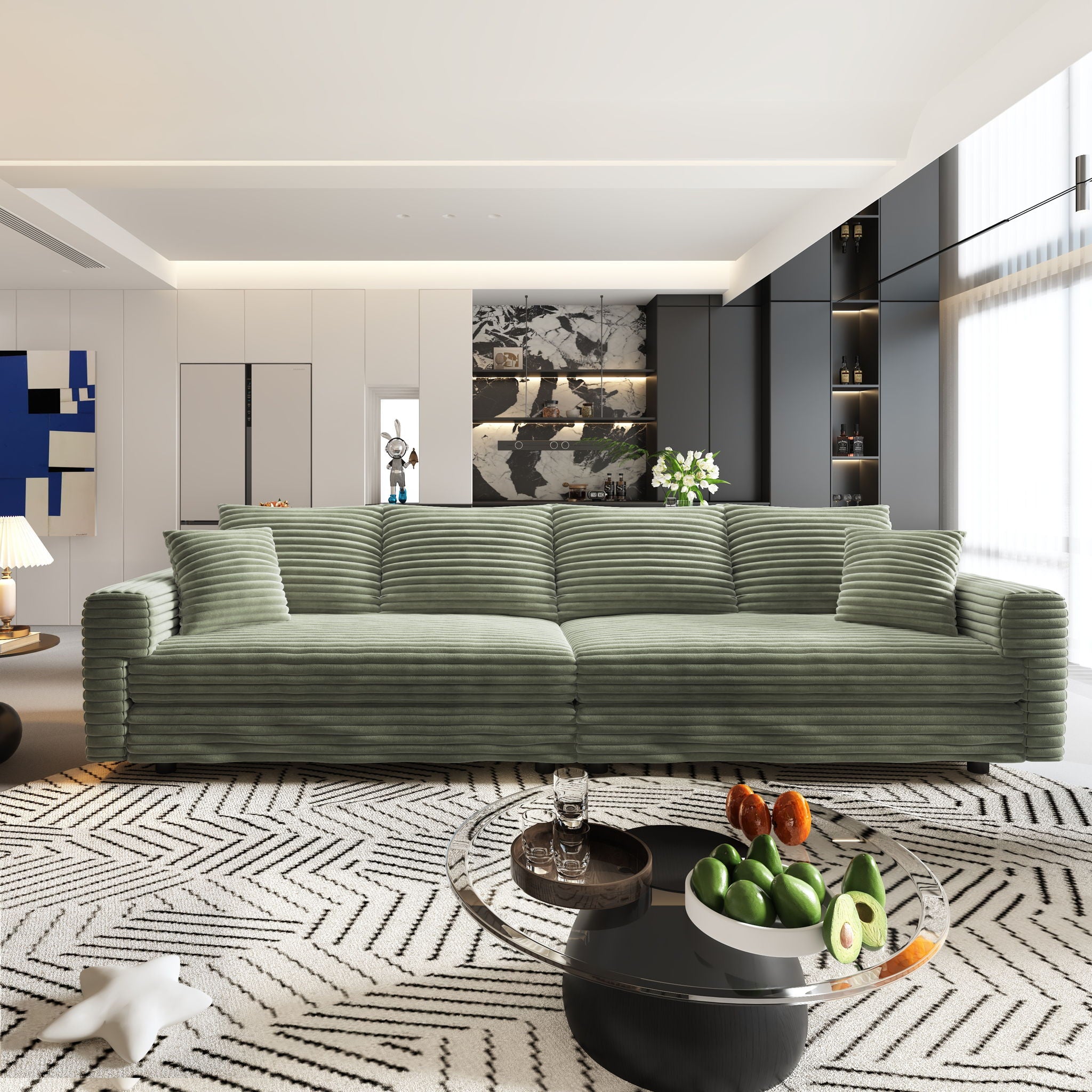 Convertible Deep Seat Sofa With Soft Pillows And Ottomans