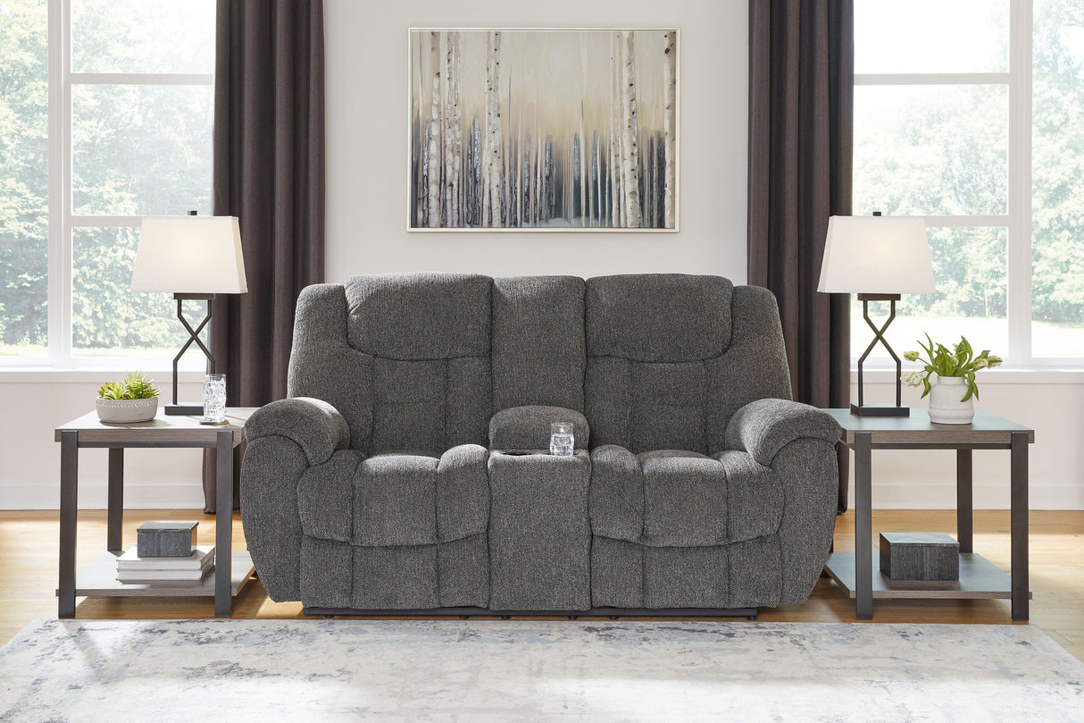 Foreside - Charcoal - Dbl Reclining Loveseat With Console