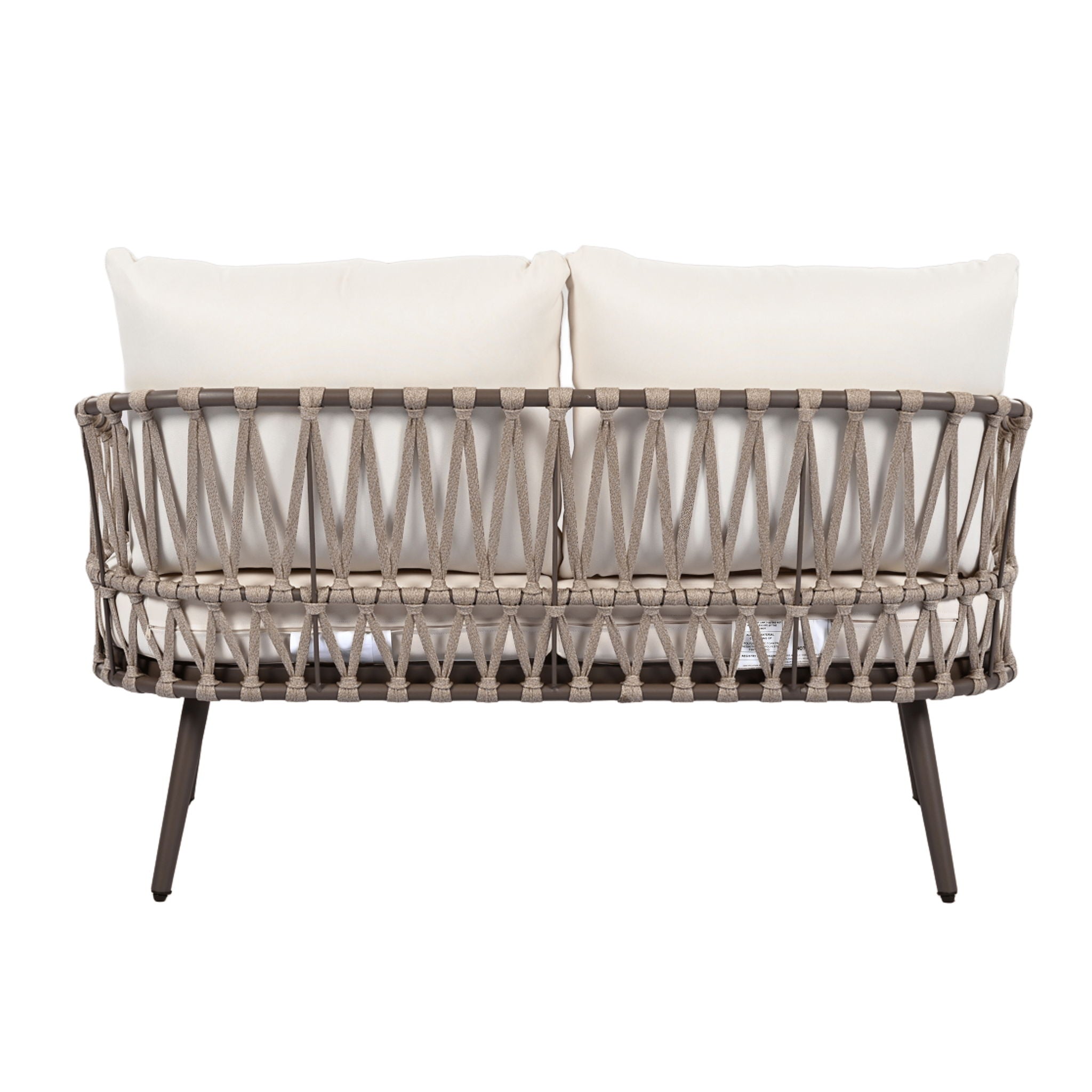 4 Piece Outdoor Patio Furniture Set, Metal Chairs With Woven Rope U Shaped Backrest