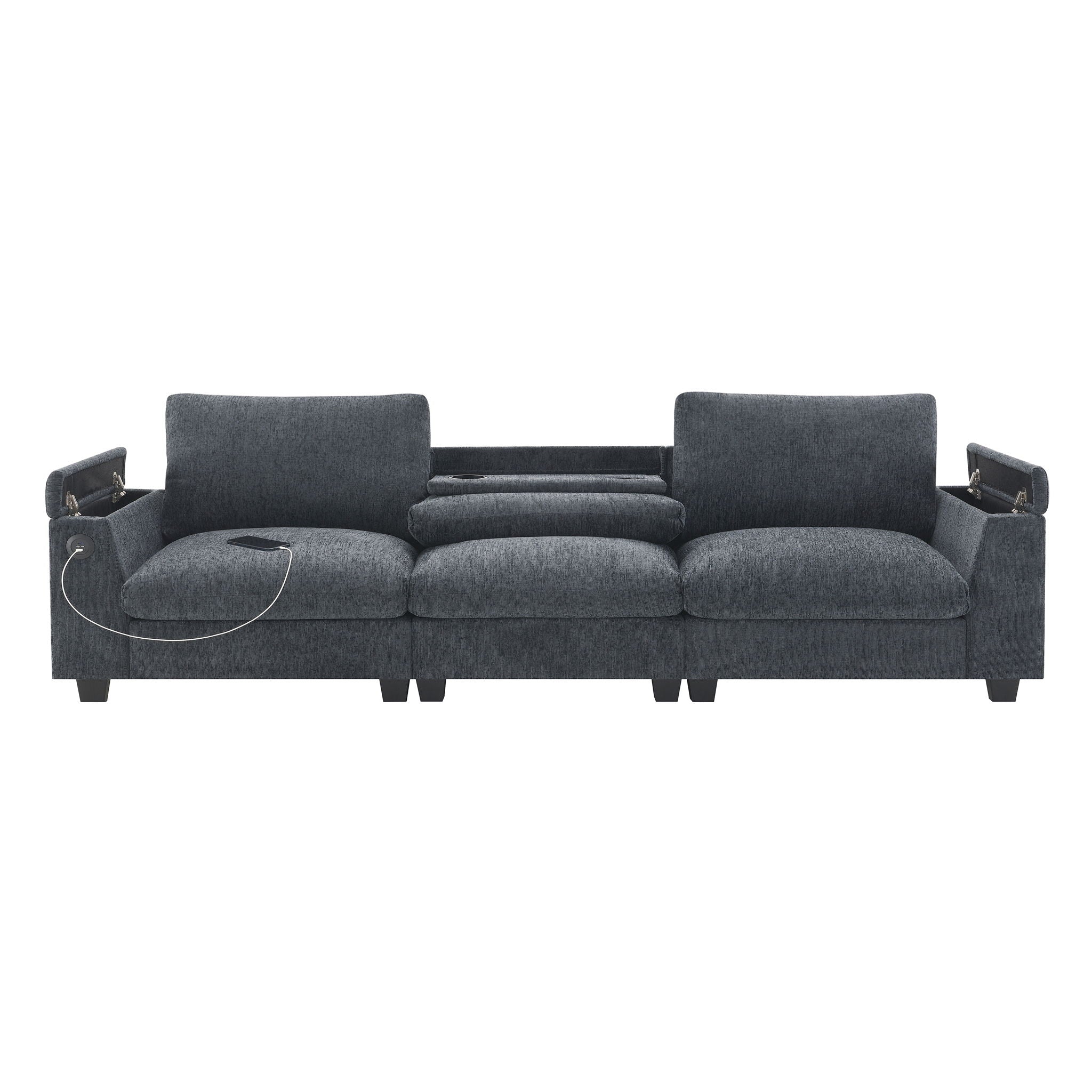 Sectional With Bluetooth Speaker Comfy Cloud Couch Set With Drop Down Table Cup Holders, USB Charger Storage Armrest Wide Seat Sofa