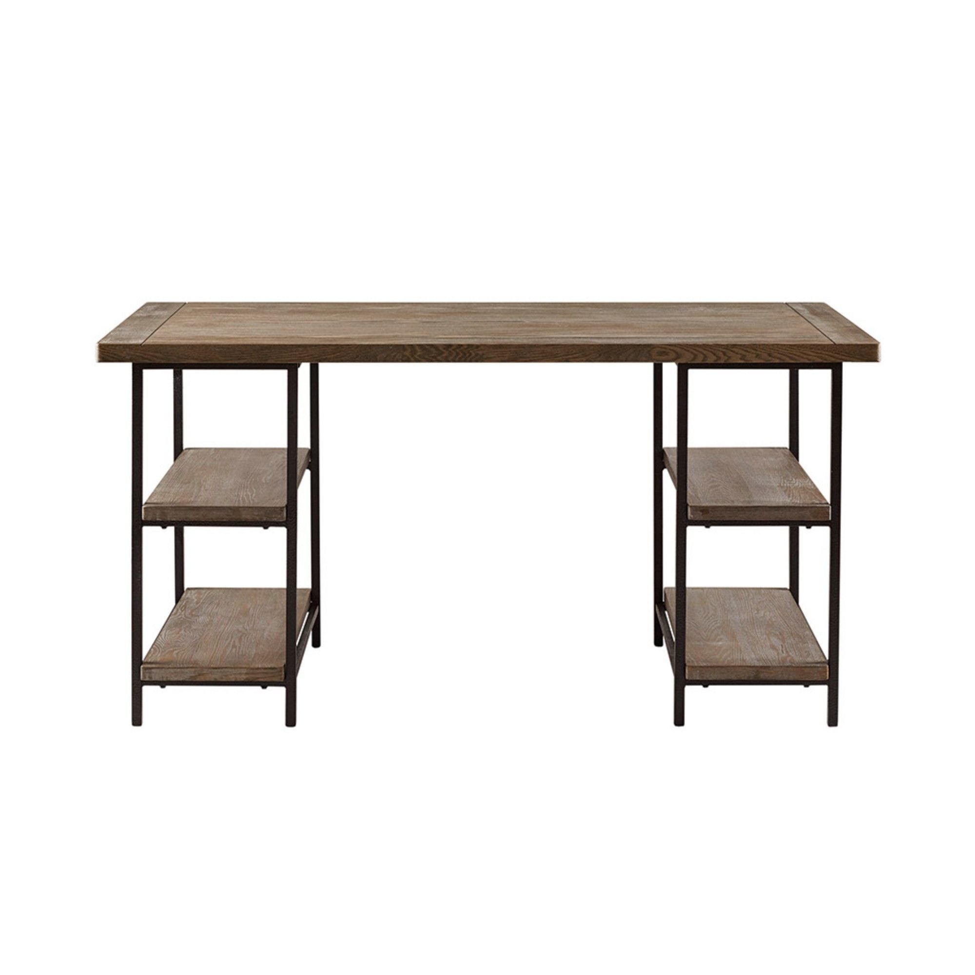 Industrial Style Metal Frame Accent Desk With Side Shelving - Gray