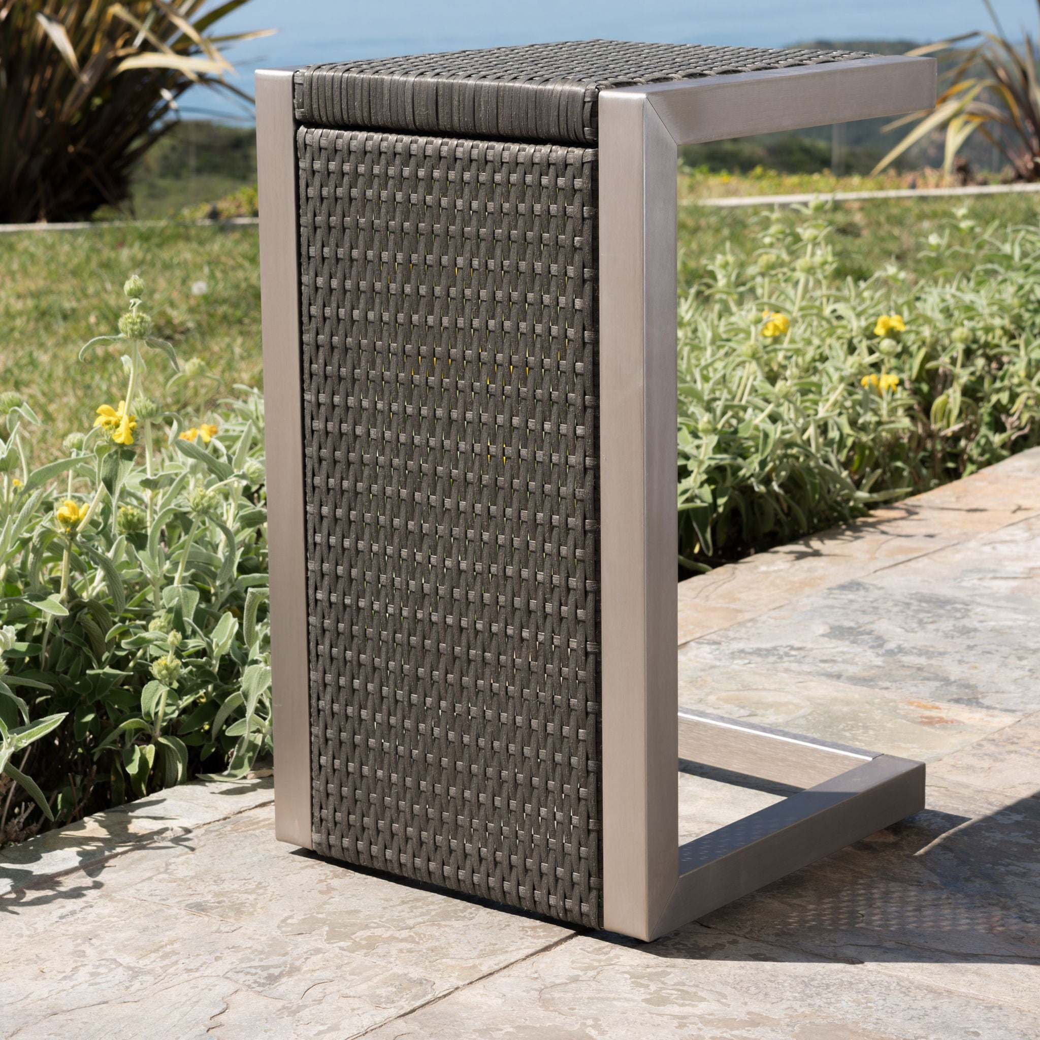 Cape - Coral Wicker C Shaped Table Modern DesignRattan And Aluminum Frame - Brown